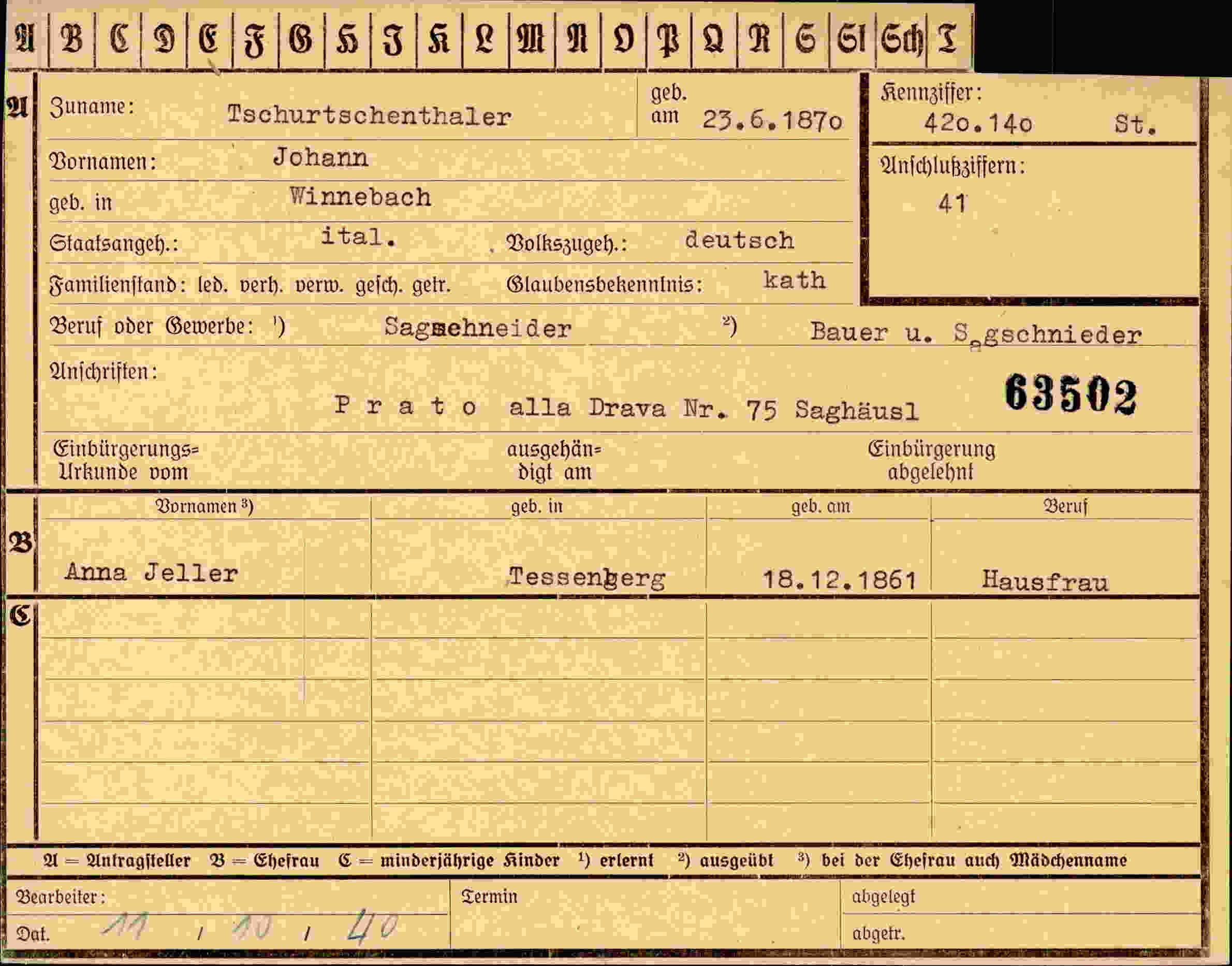 Dokument für Johann Tschurtschenthaler