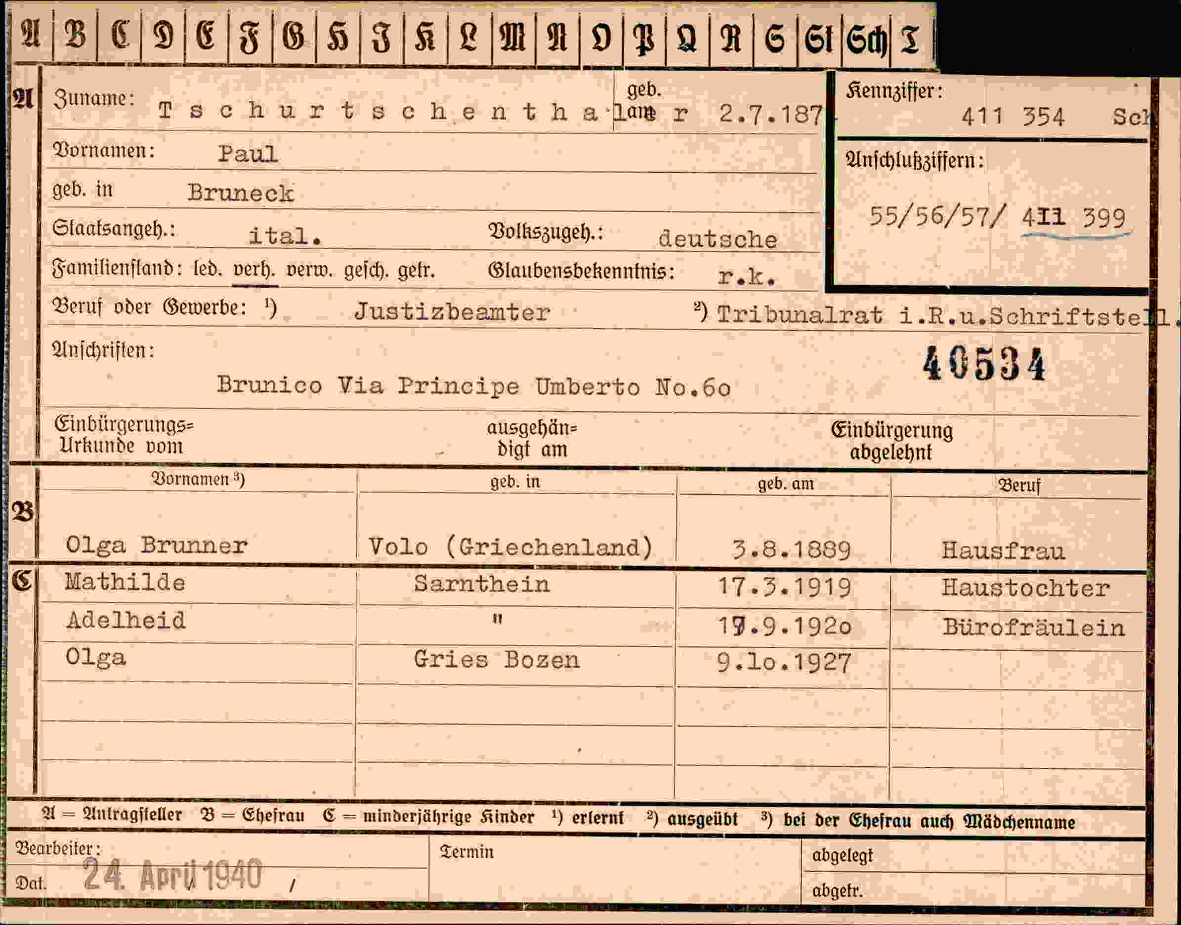 Dokument für Paul Tschurtschentha
