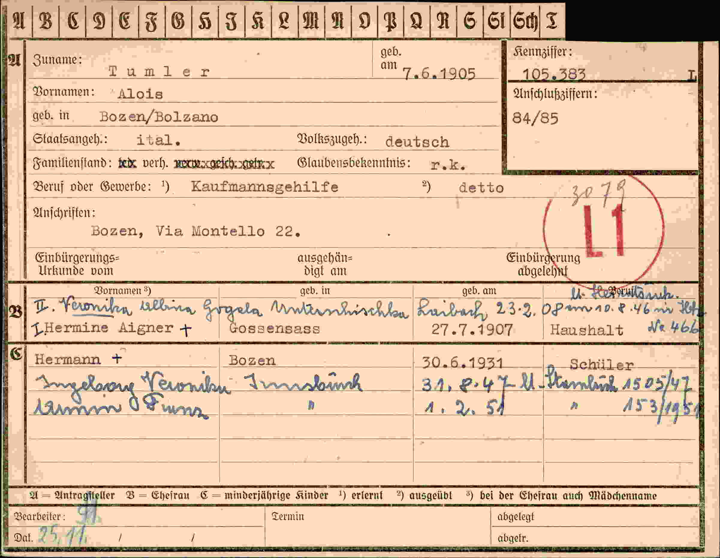 Dokument für Alois Tumler