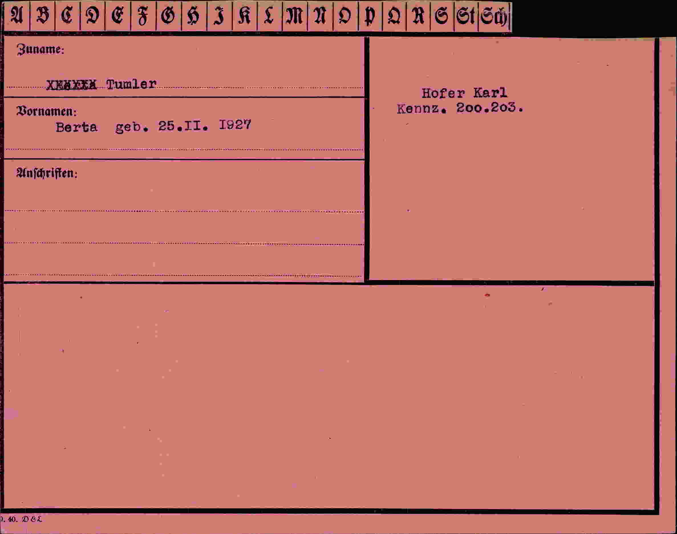 Dokument für Berta Tumler