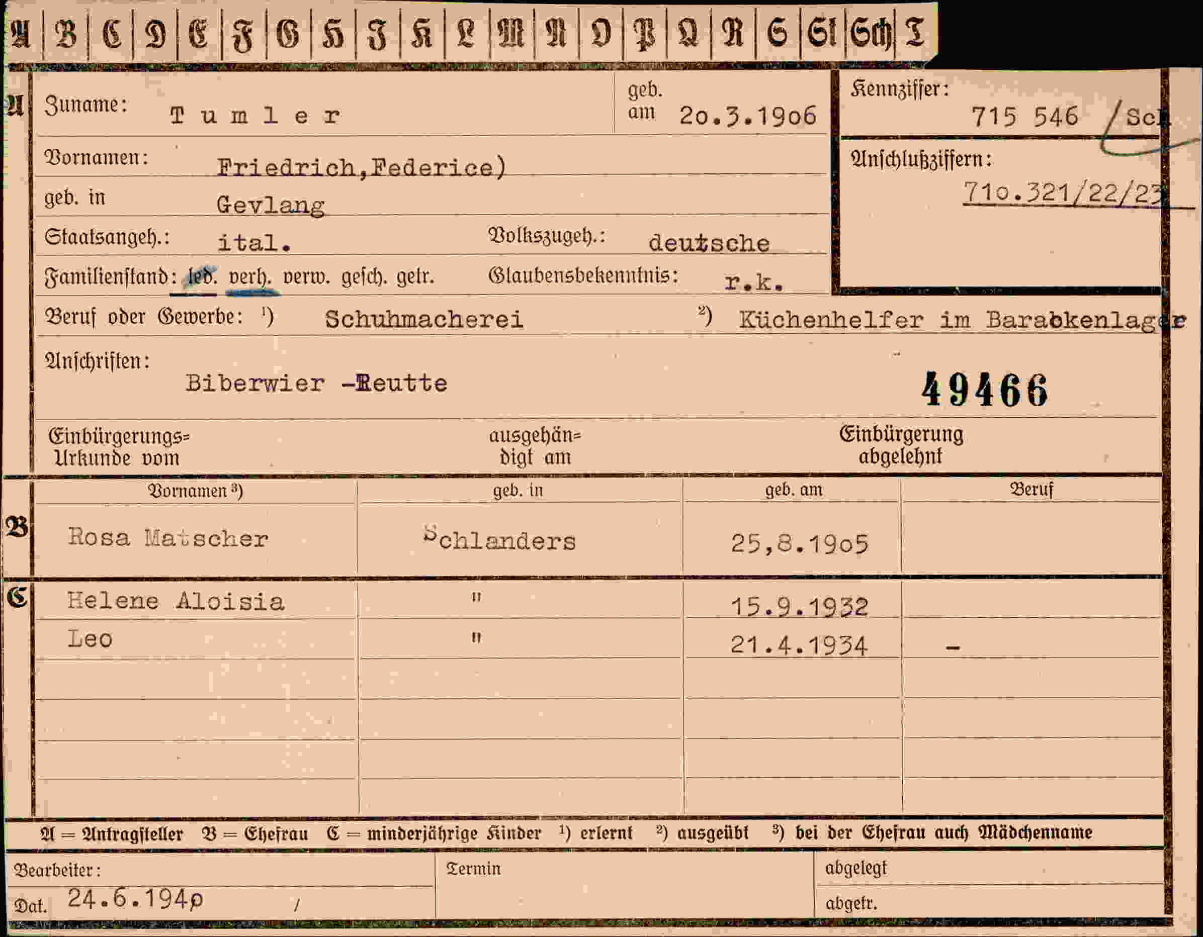 Dokument für Friedrich Tumler