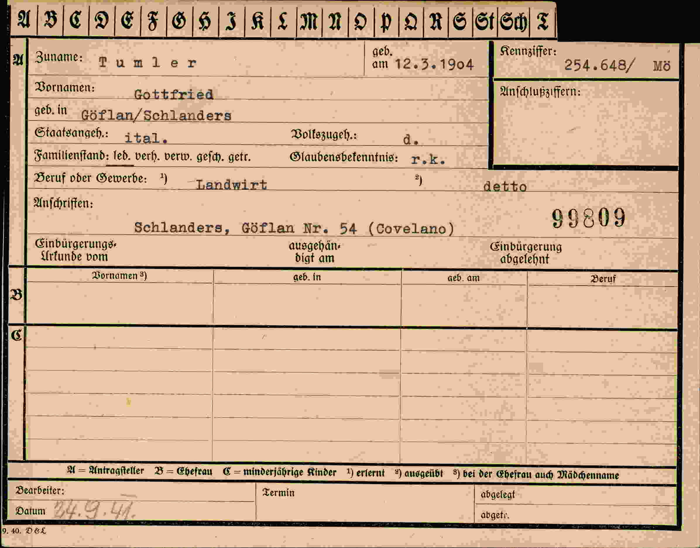 Dokument für Gottfried Tumler