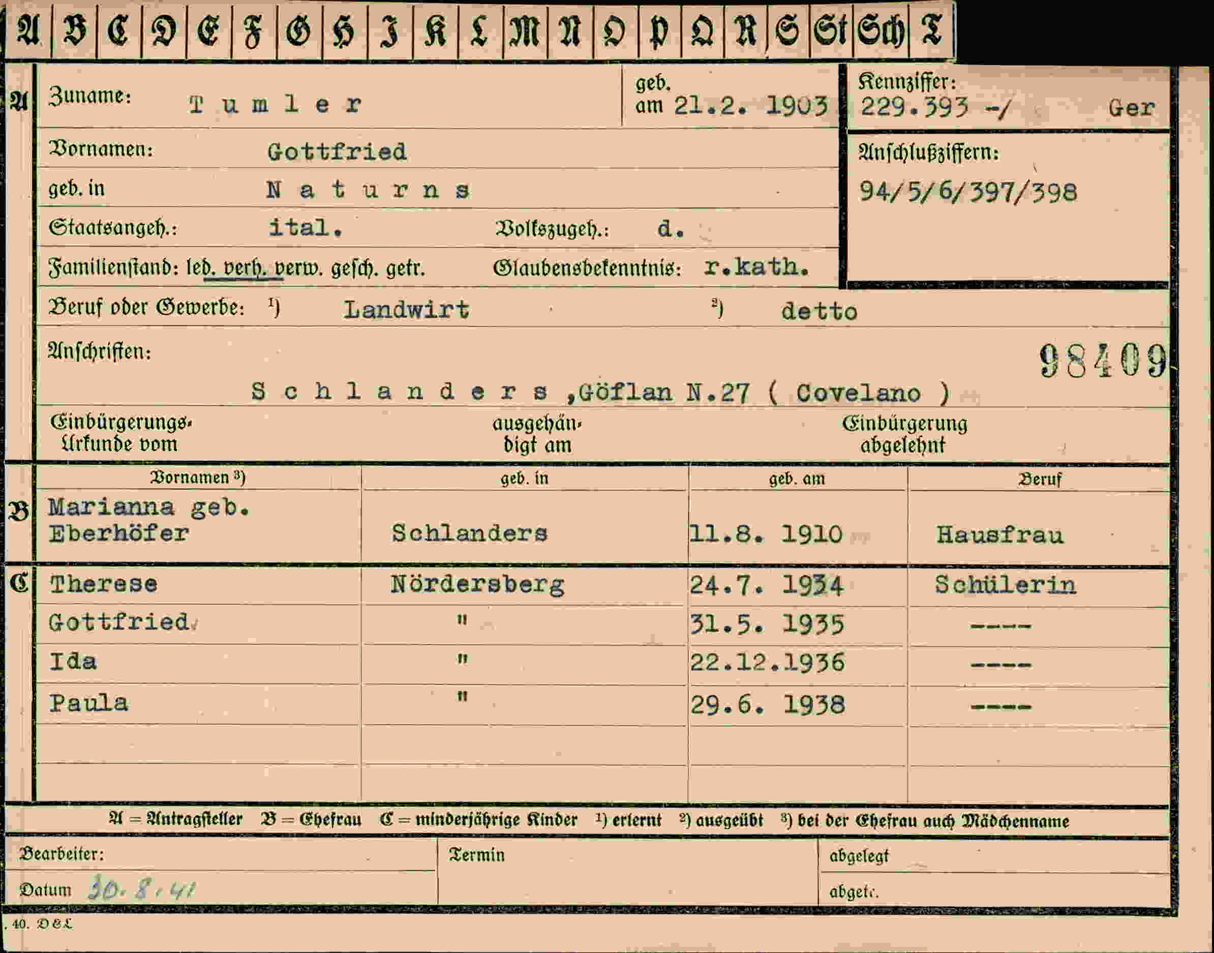 Vorderseite des Dokuments