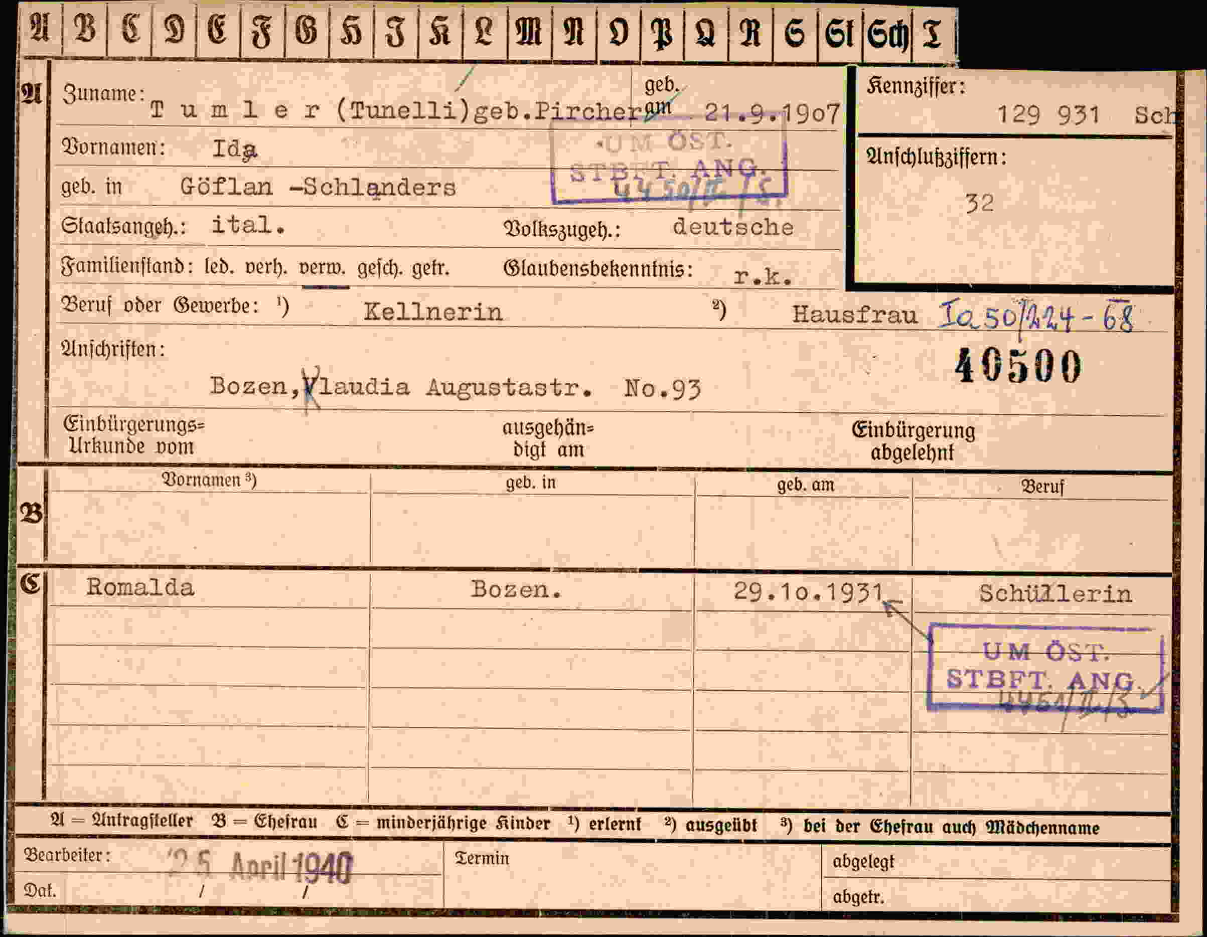 Vorderseite des Dokuments