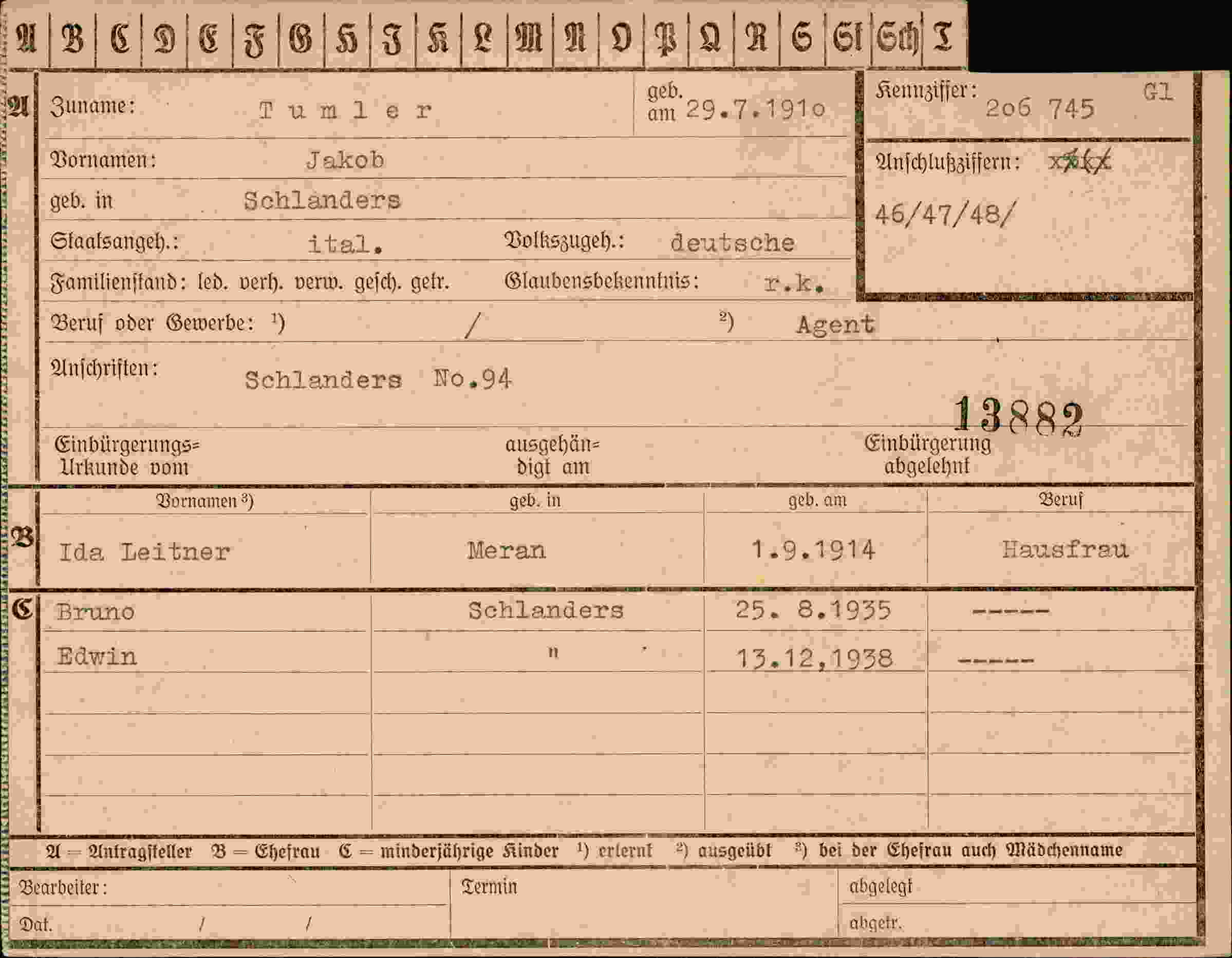 Dokument für Jakob Tumler