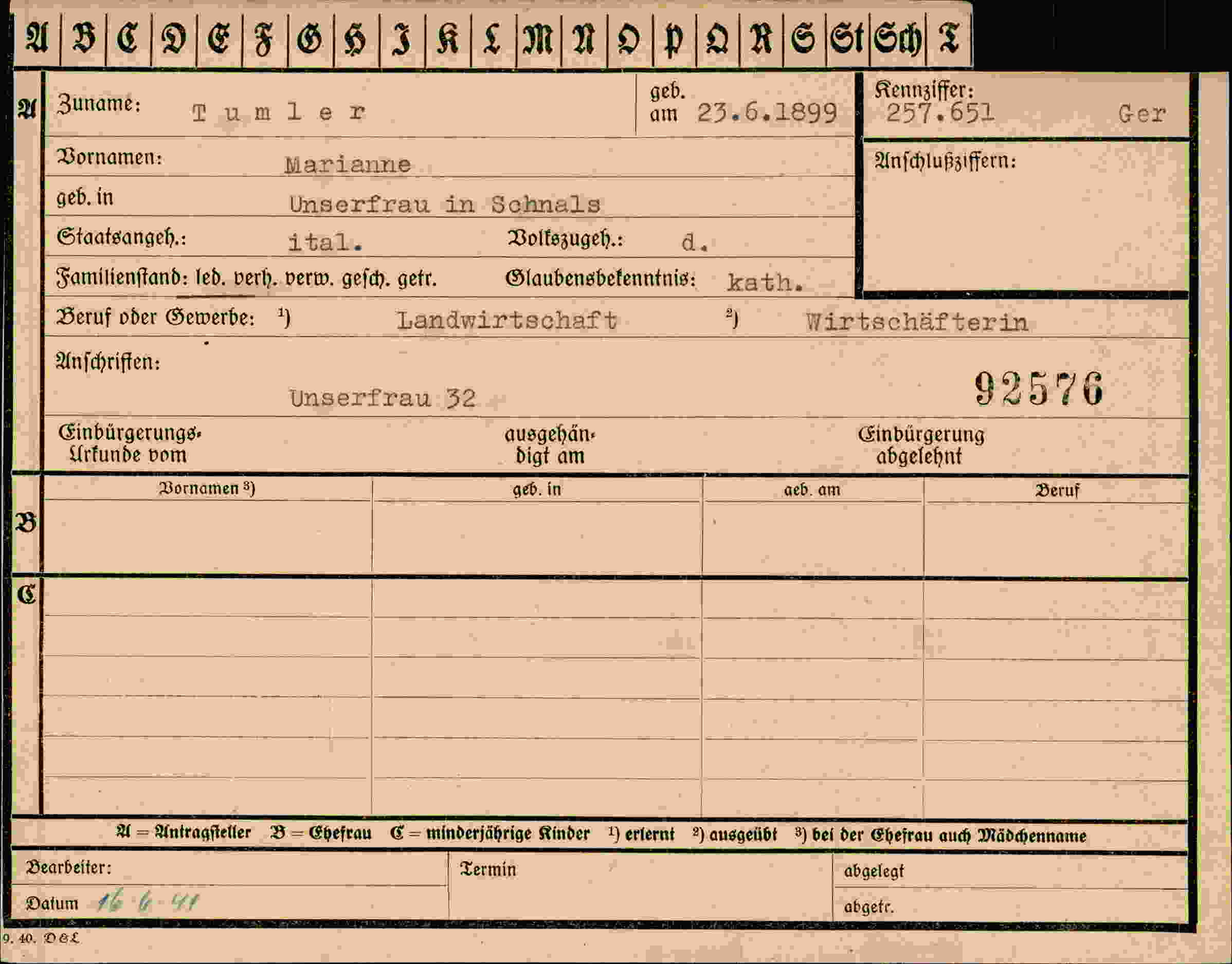 Dokument für Marianne Tumler