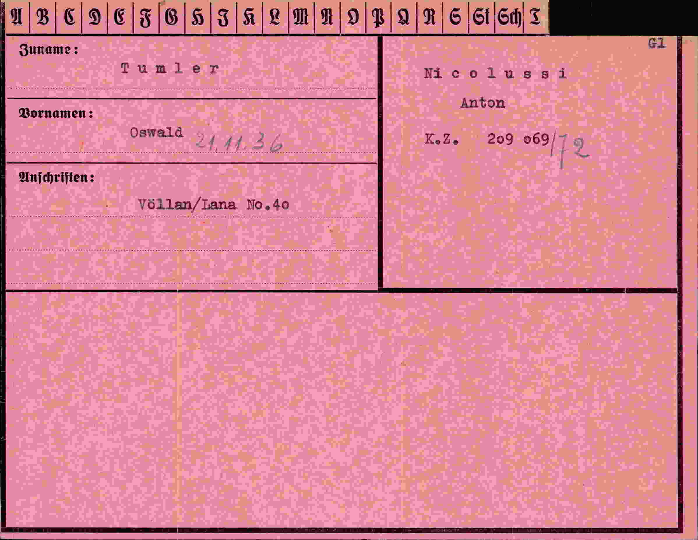 Dokument für Oswald Tumler