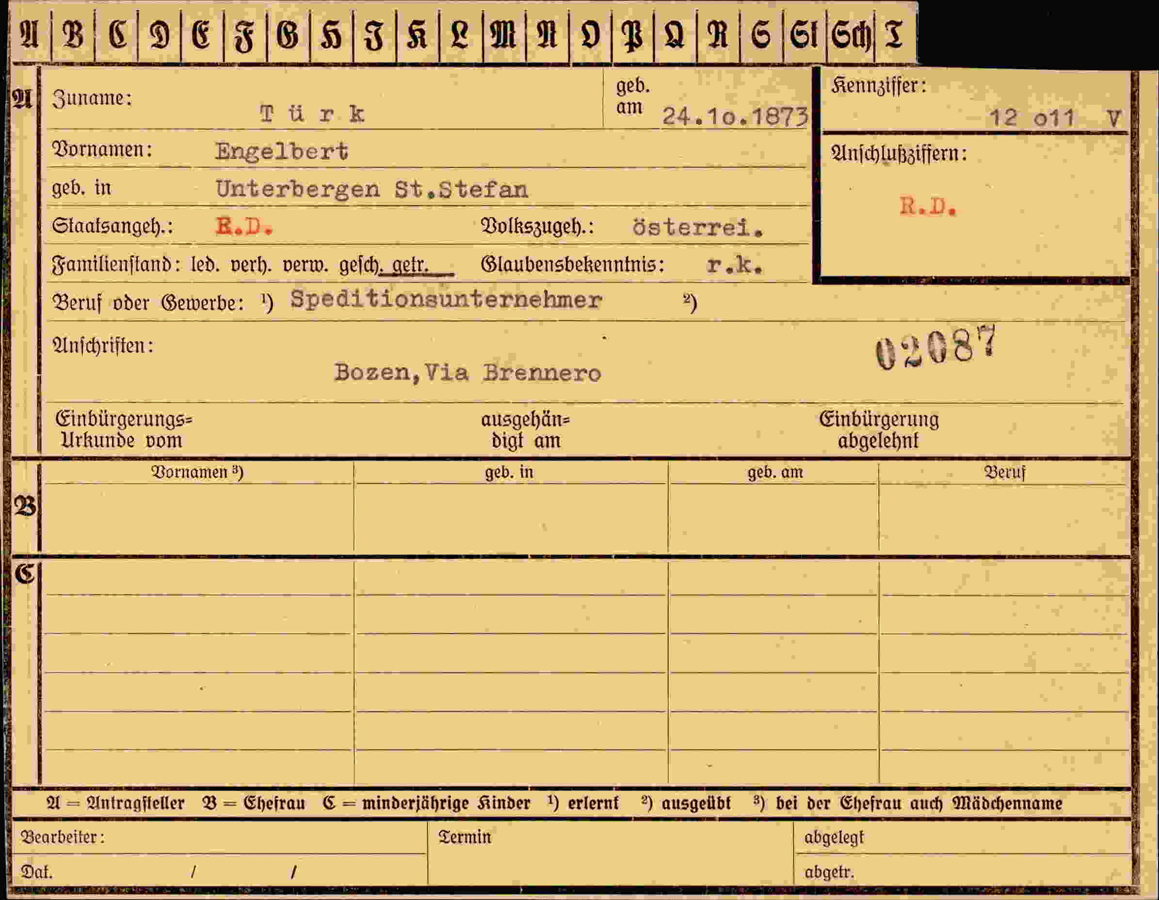 Dokument für Engelbert Türk