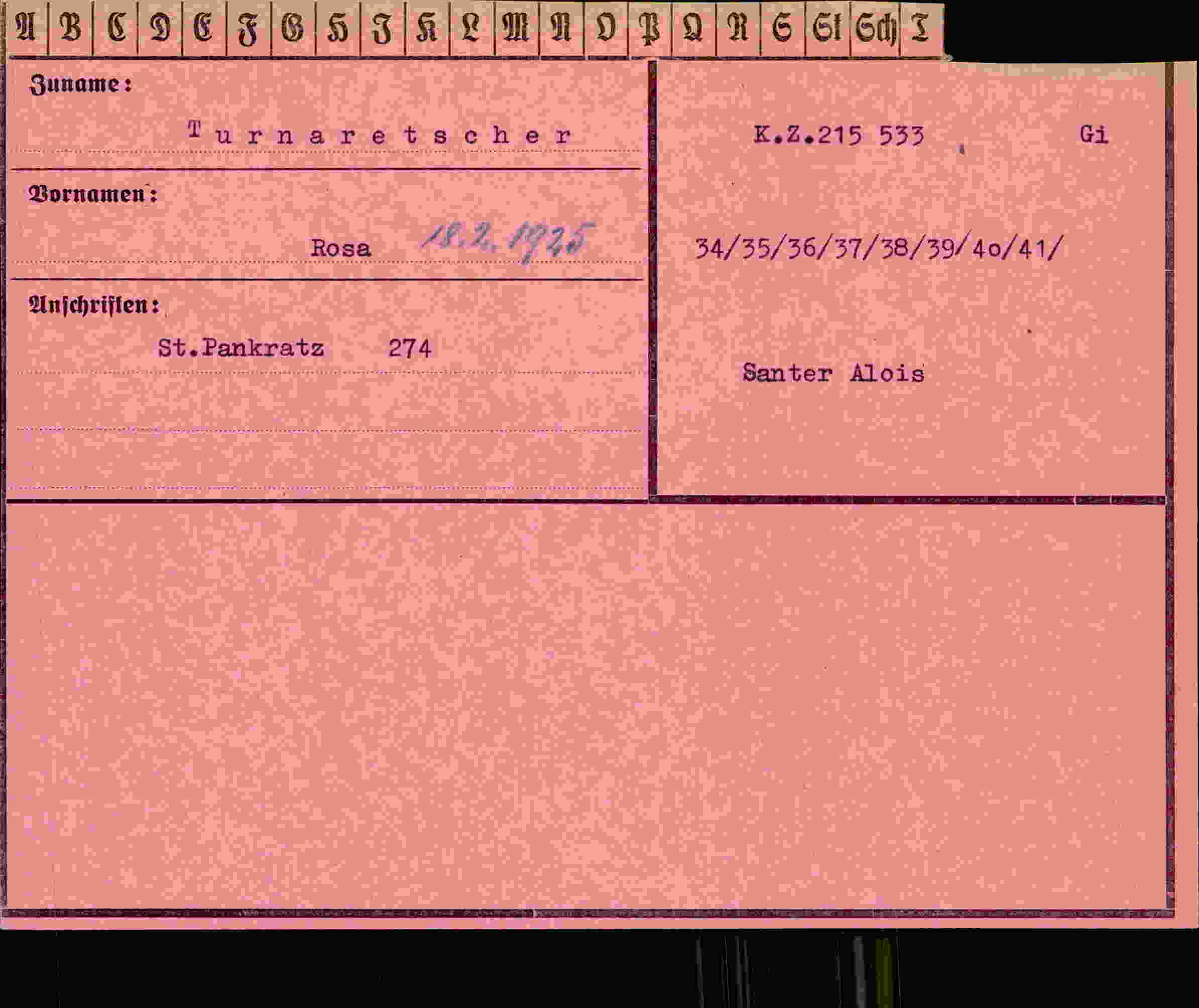 Dokument für Rosa Turnaretscher