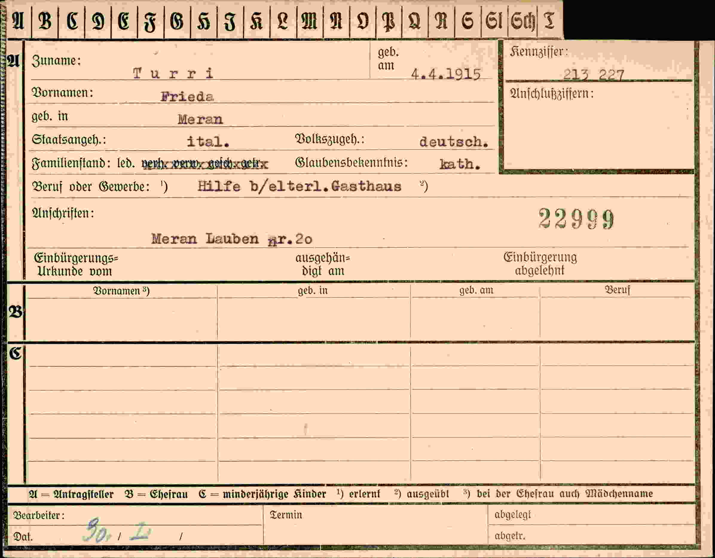 Dokument für Frieda Turri