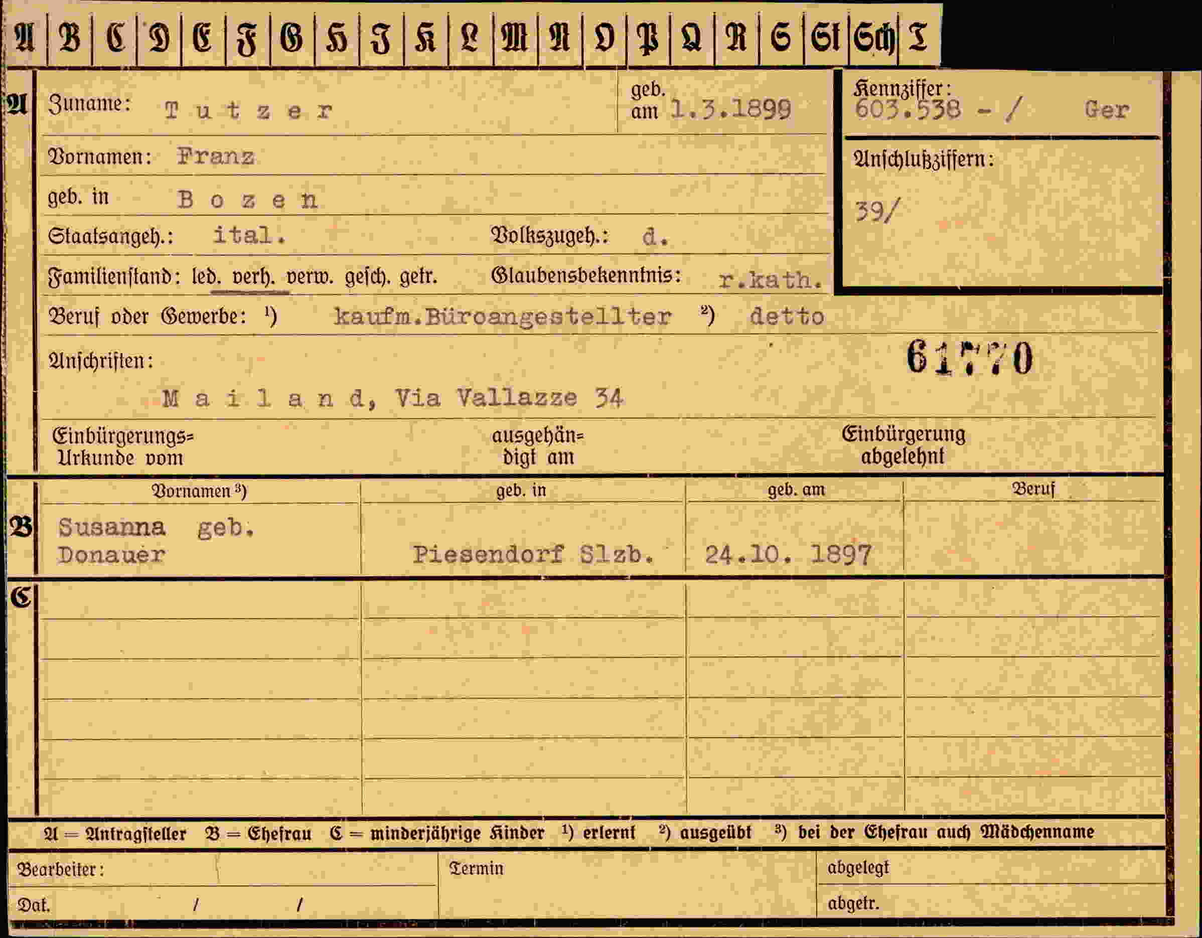 Dokument für Franz Tutzer
