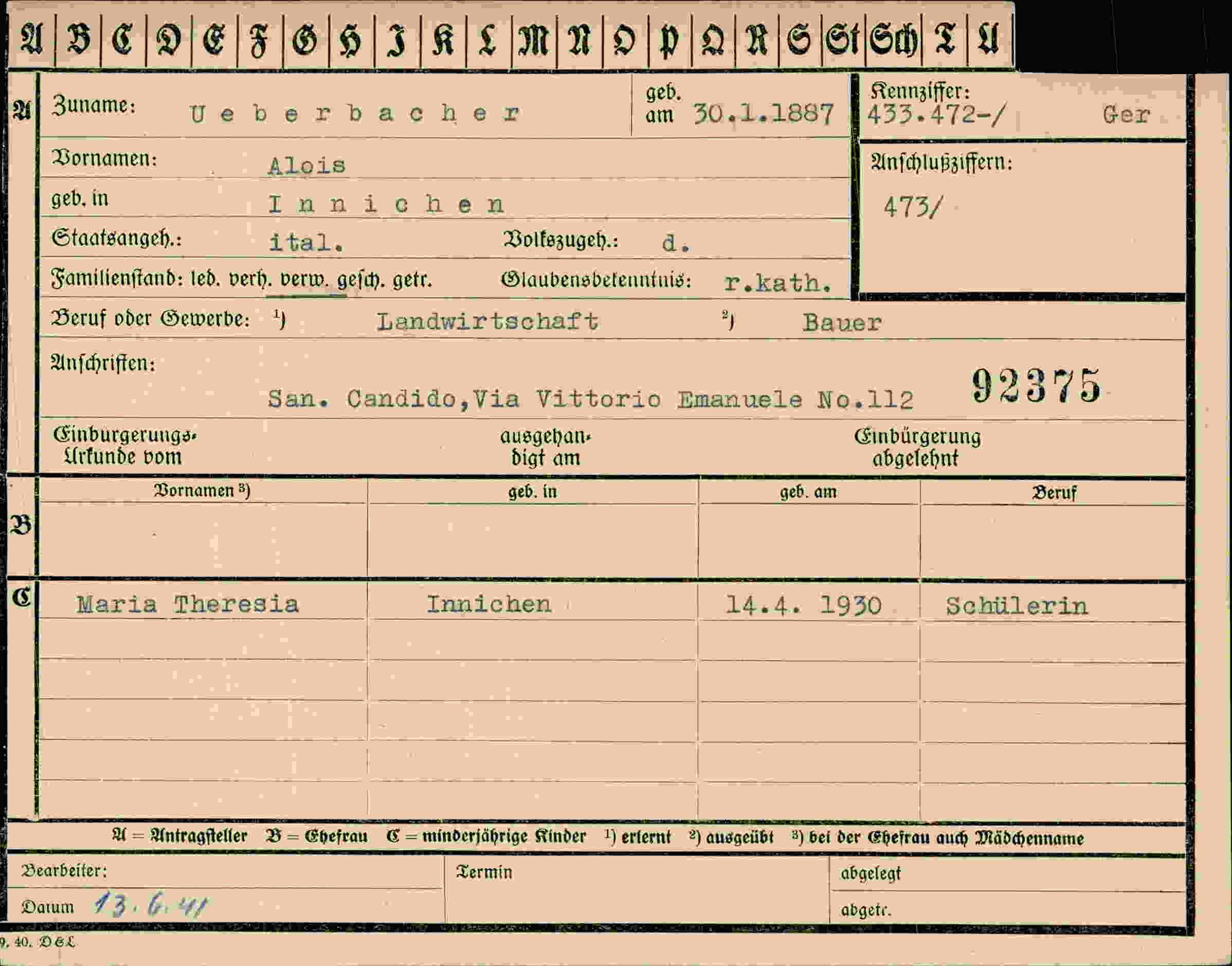 Dokument für Alois Ueberbacher