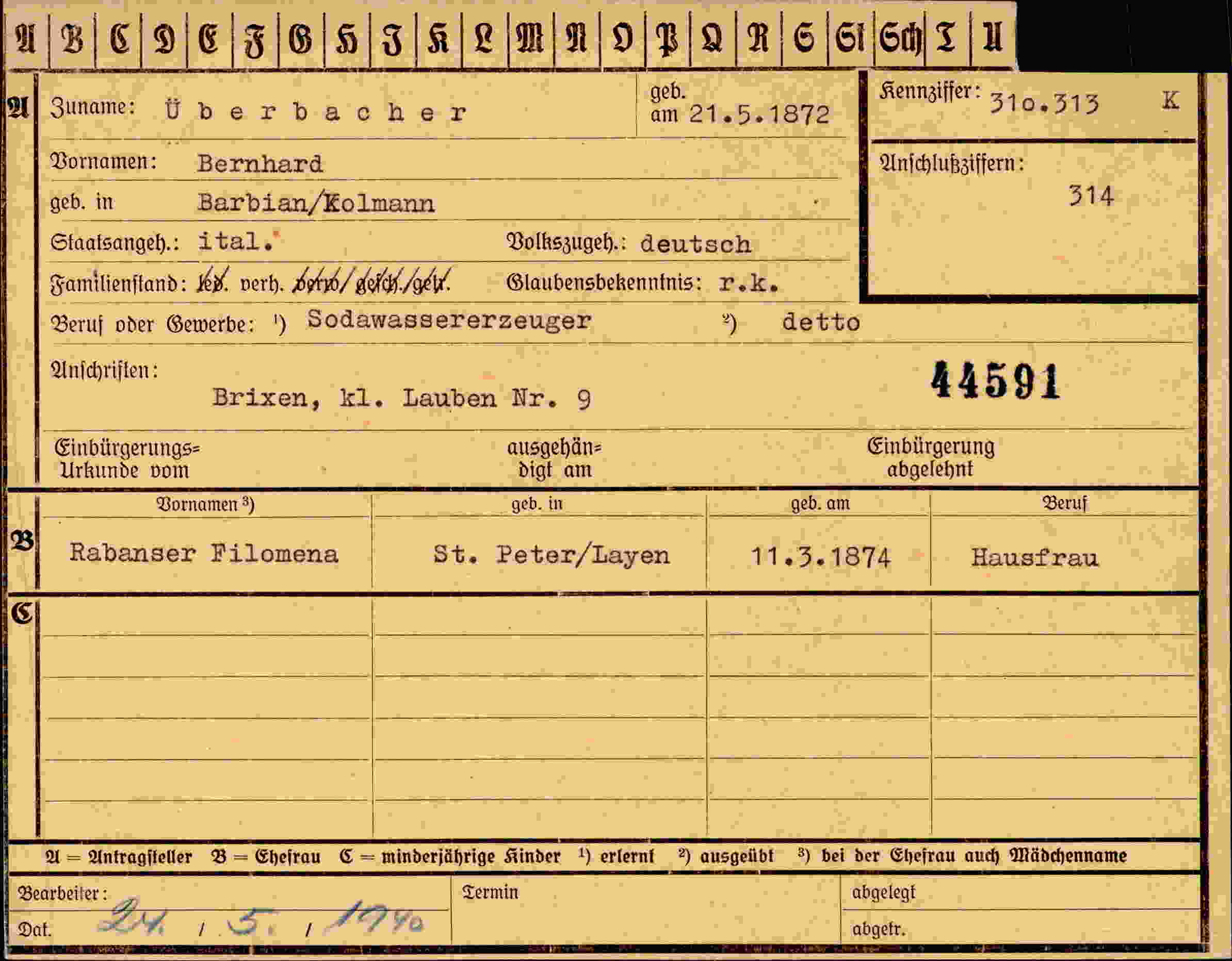 Dokument für Bernhard Überbacher