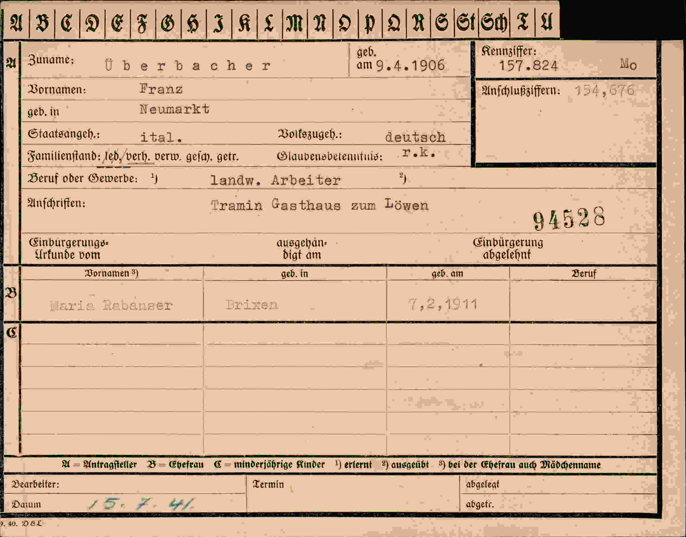 Vorderseite des Dokuments