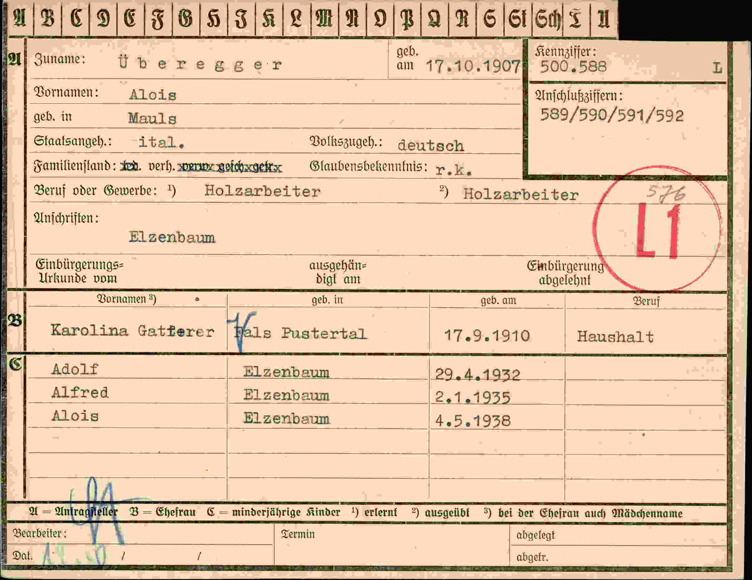Vorderseite des Dokuments