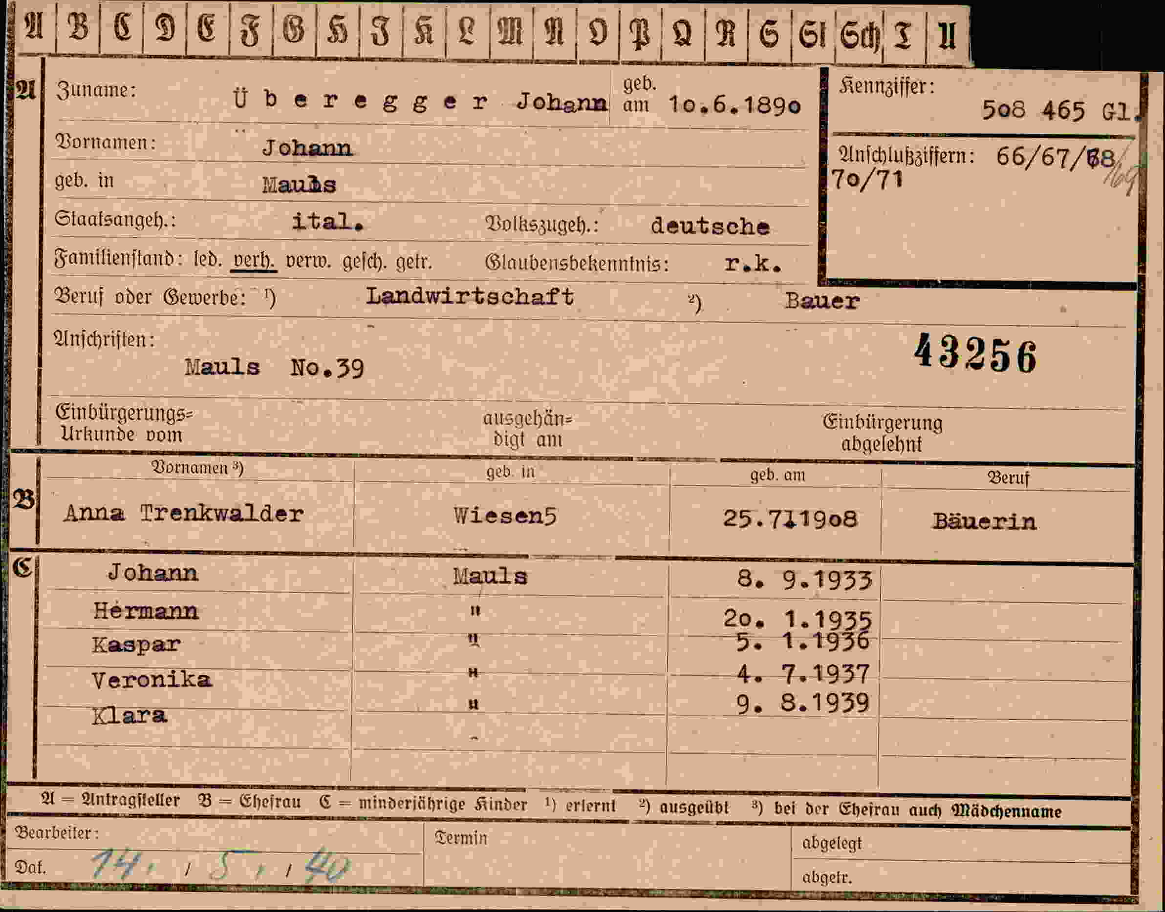 Vorderseite des Dokuments