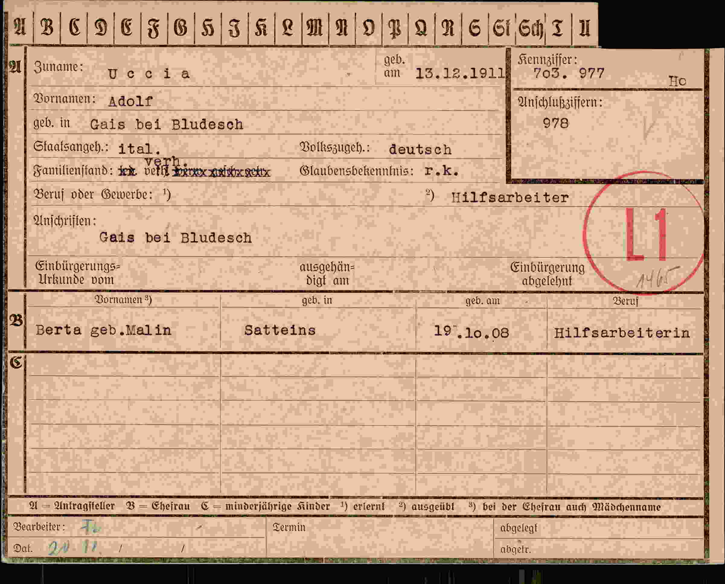 Dokument für Adolf Uccia