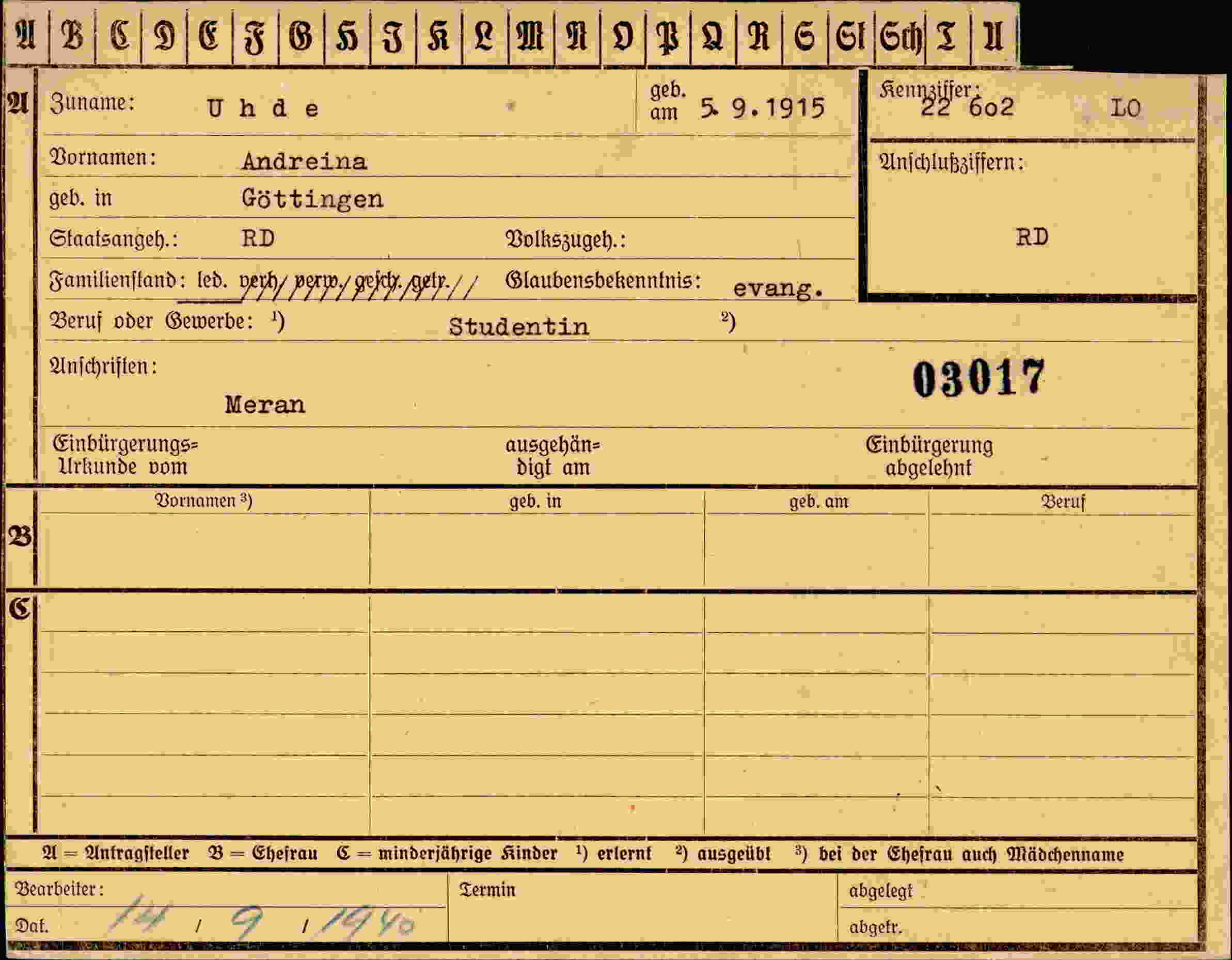 Dokument für Andreina Uhde