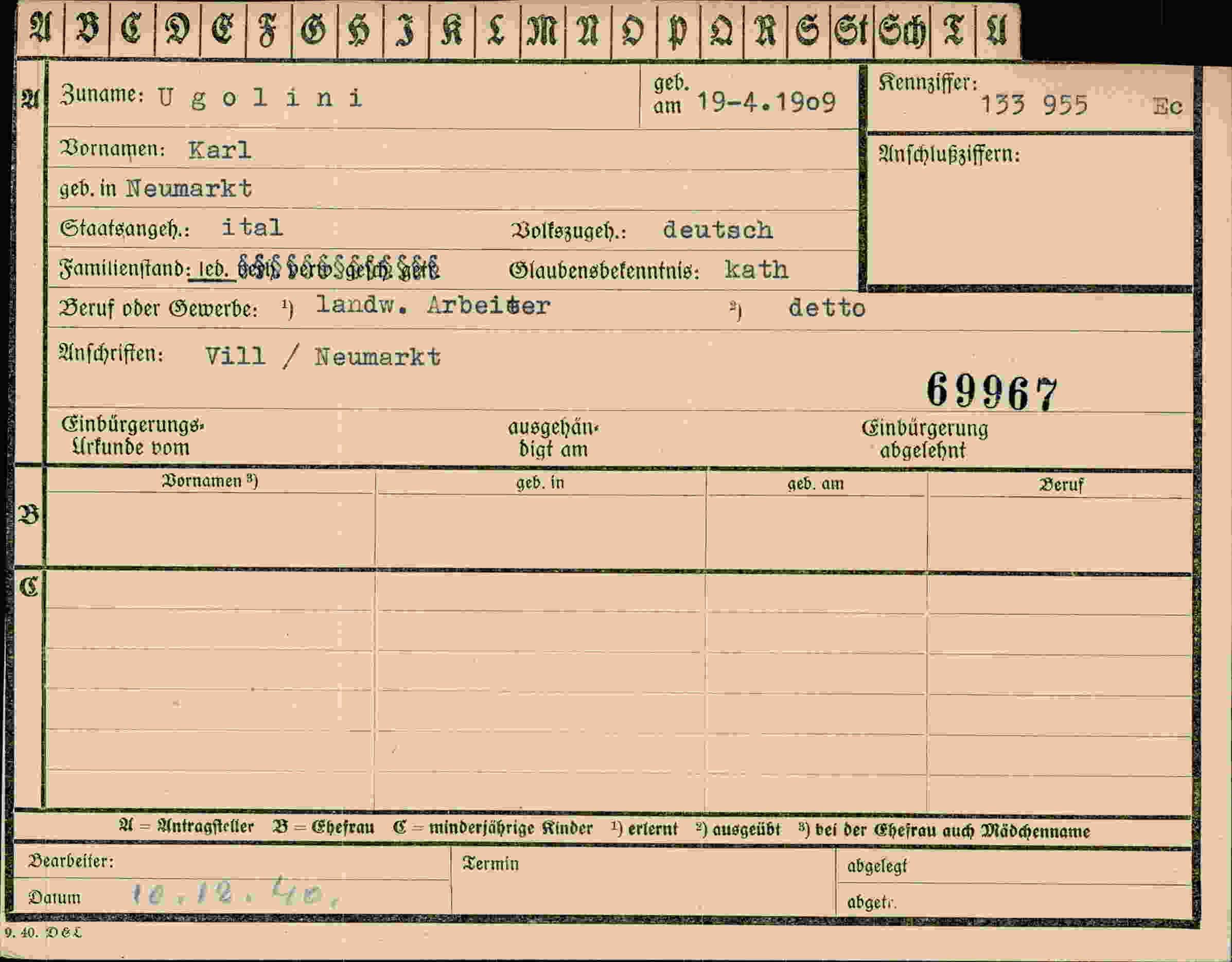 Dokument für Karl Ugolini