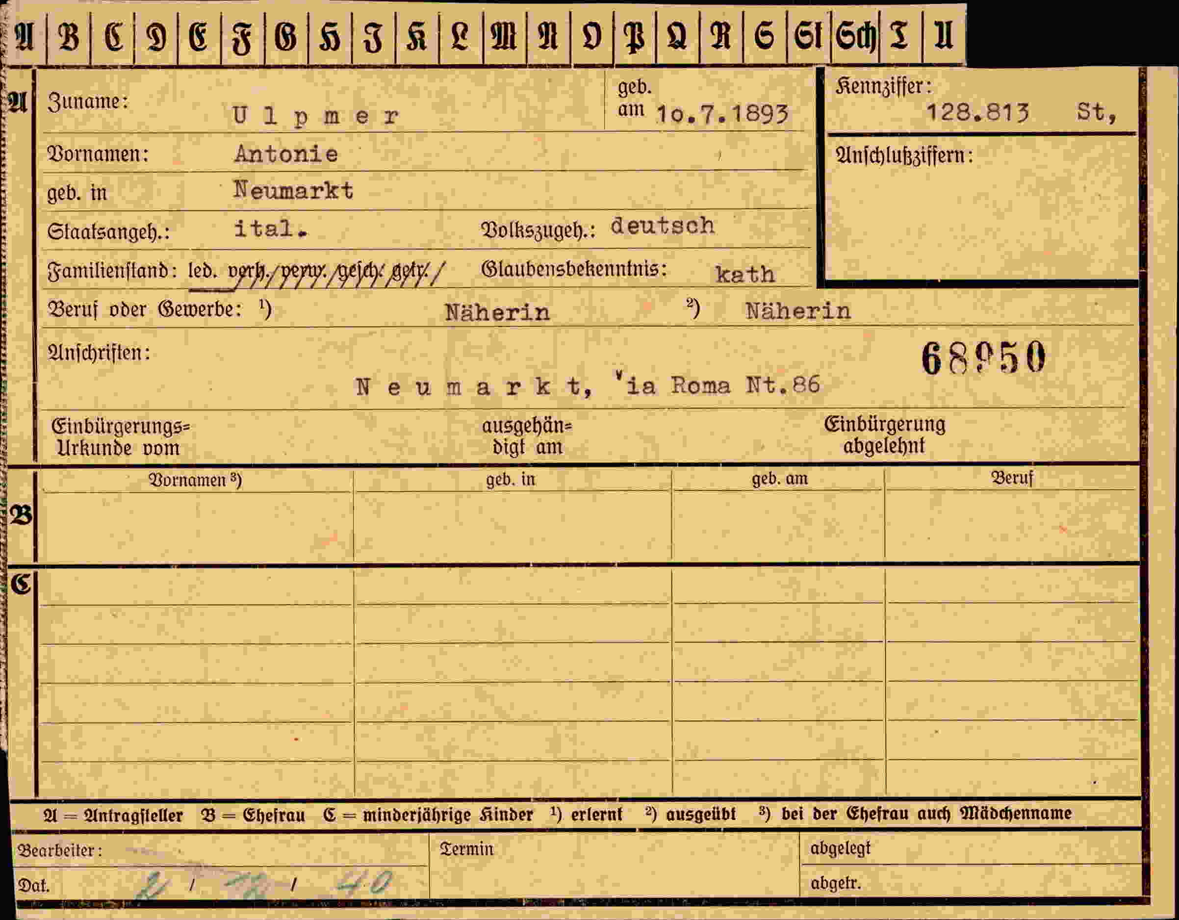 Dokument für Antonie Ulpmer