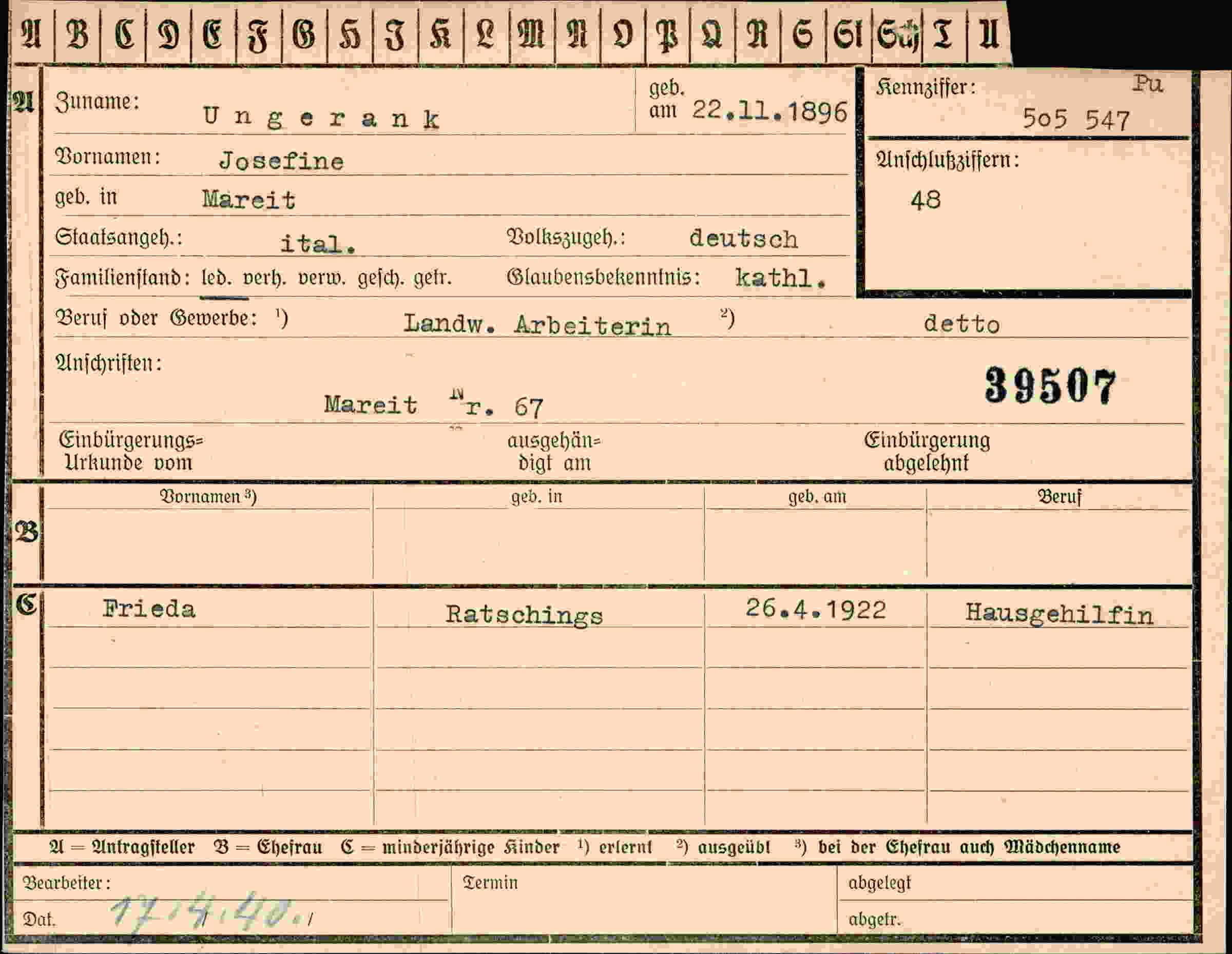Dokument für Josefine Ungerank