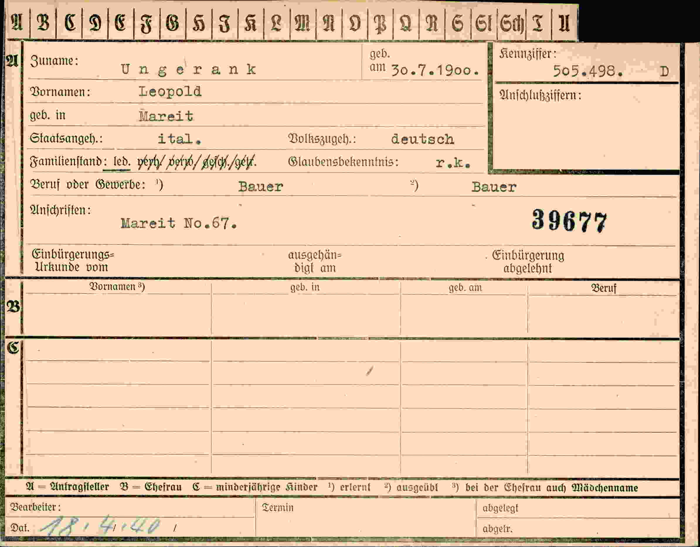 Dokument für Leopold Ungerank