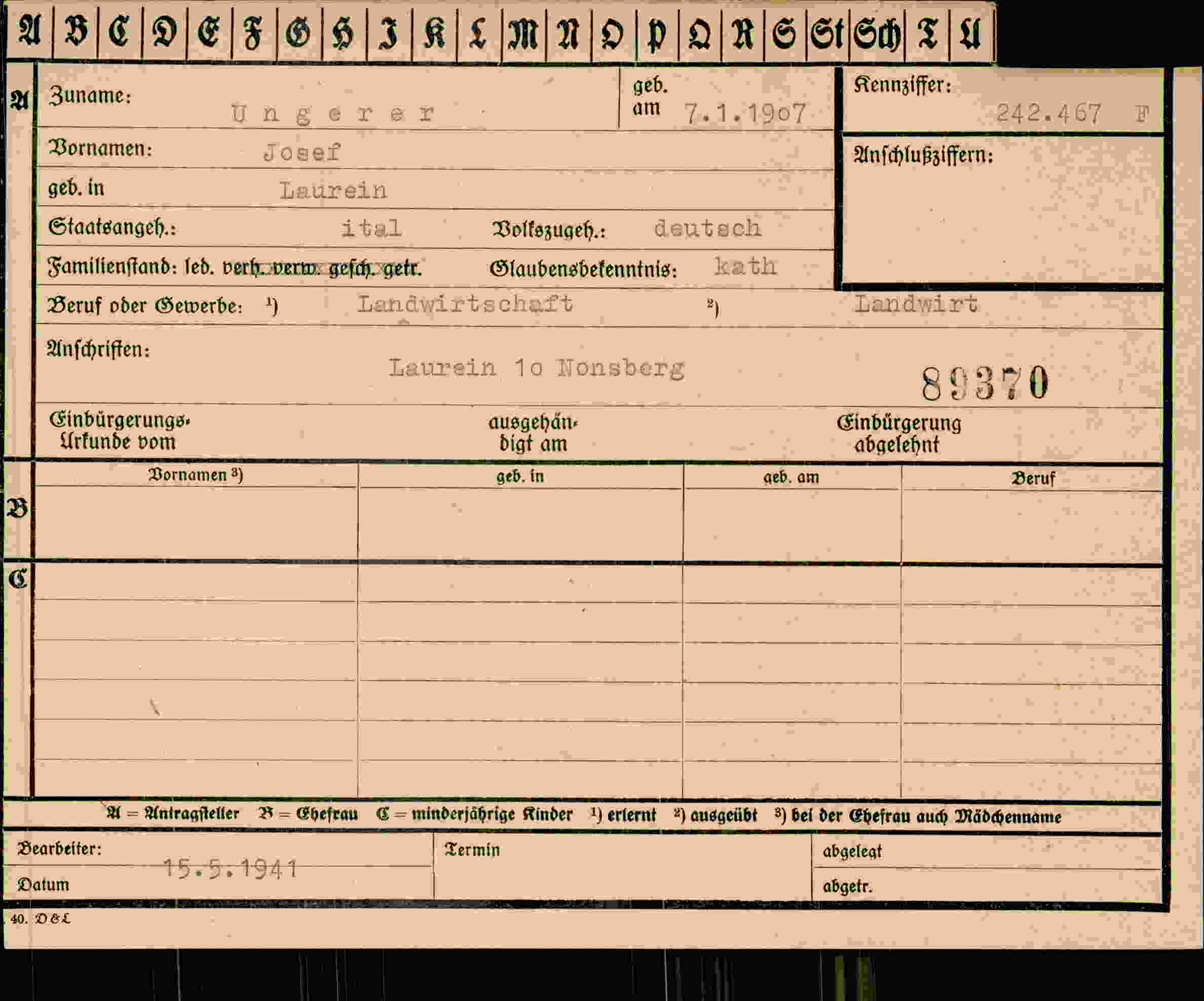 Vorderseite des Dokuments