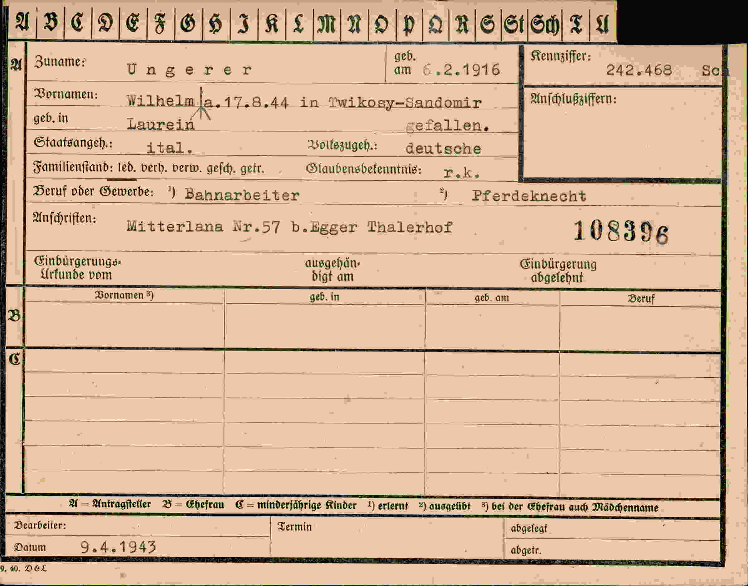 Dokument für Wilhelm Ungerer