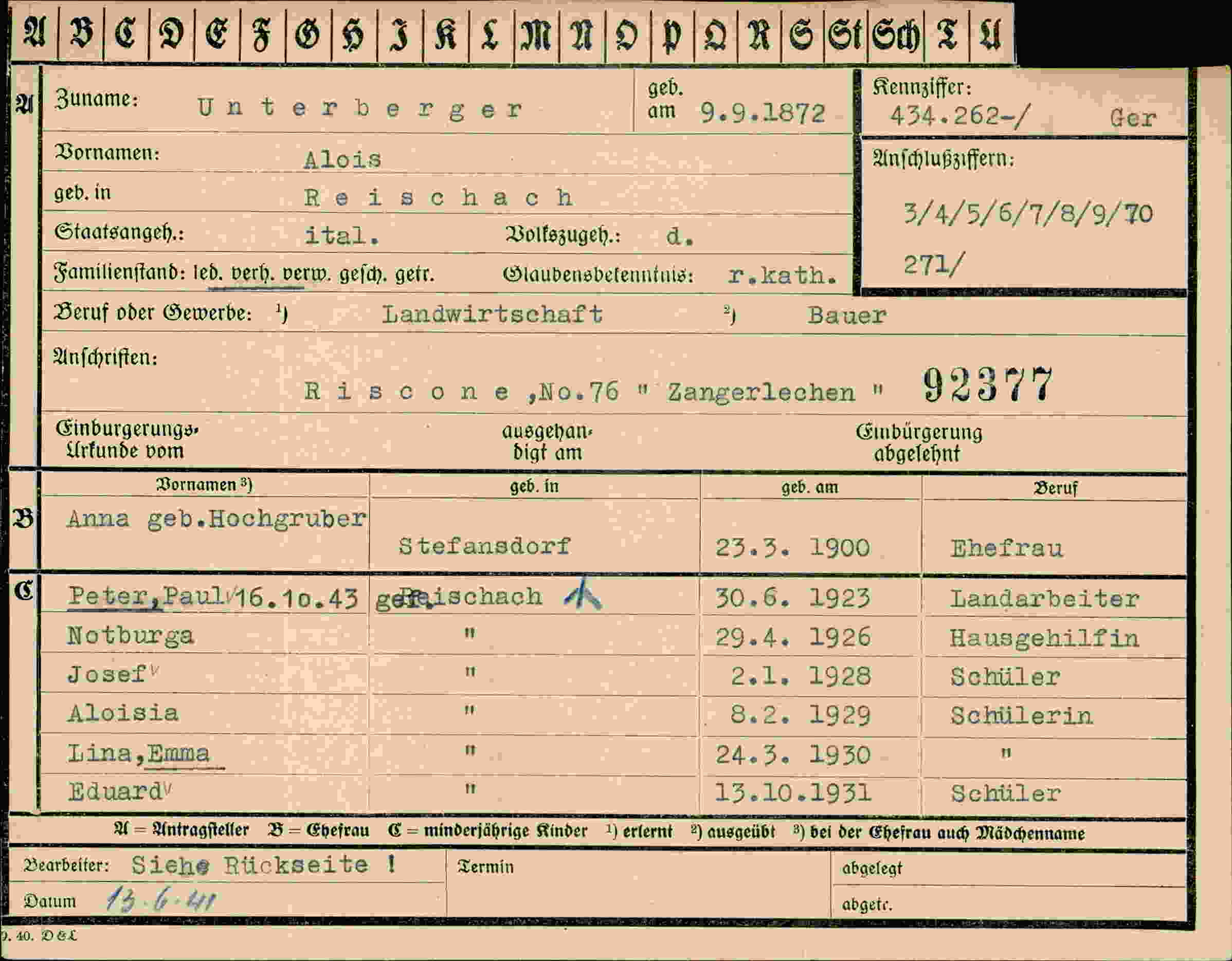Dokument für Alois Unterberger