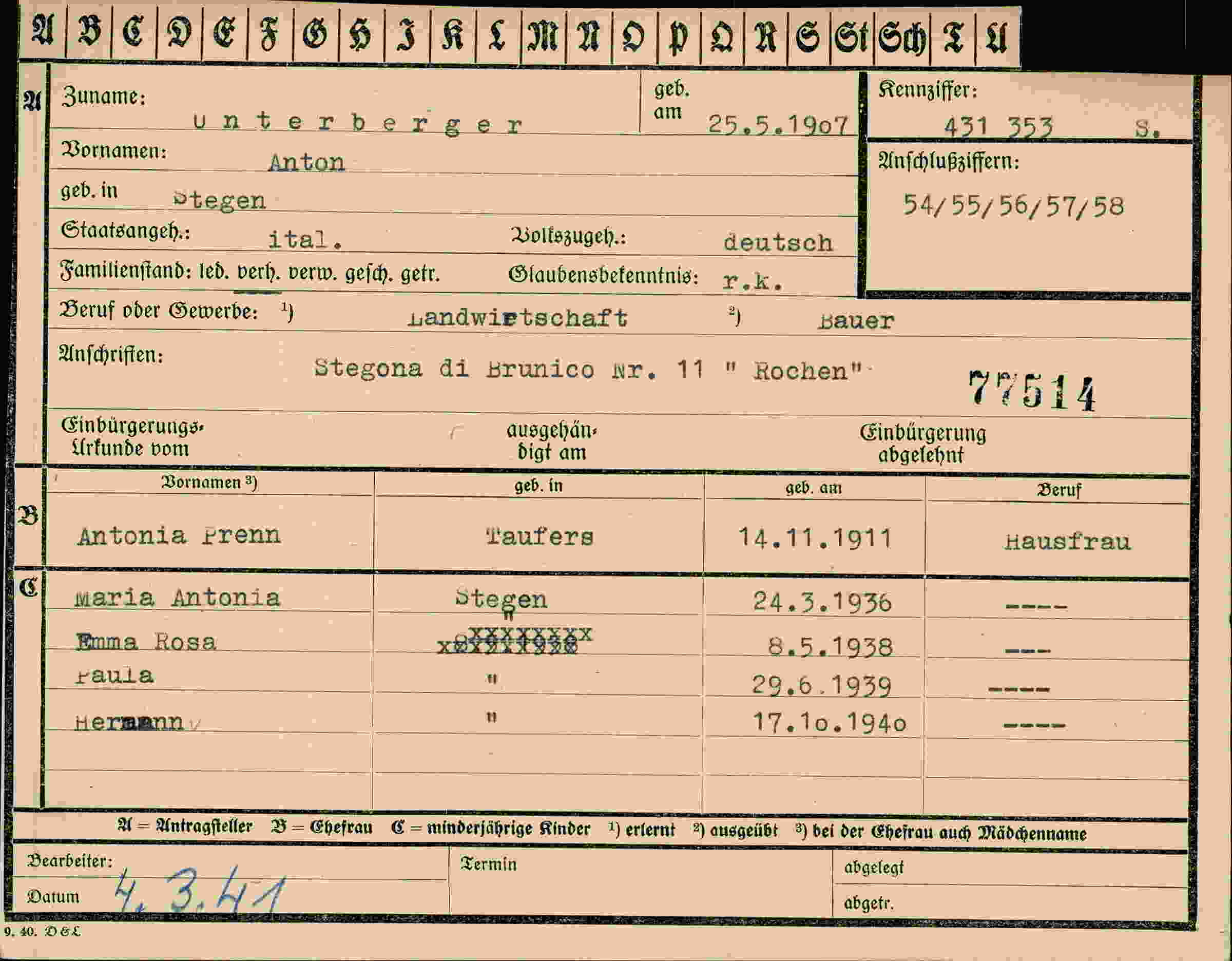 Dokument für Anton Unterbe