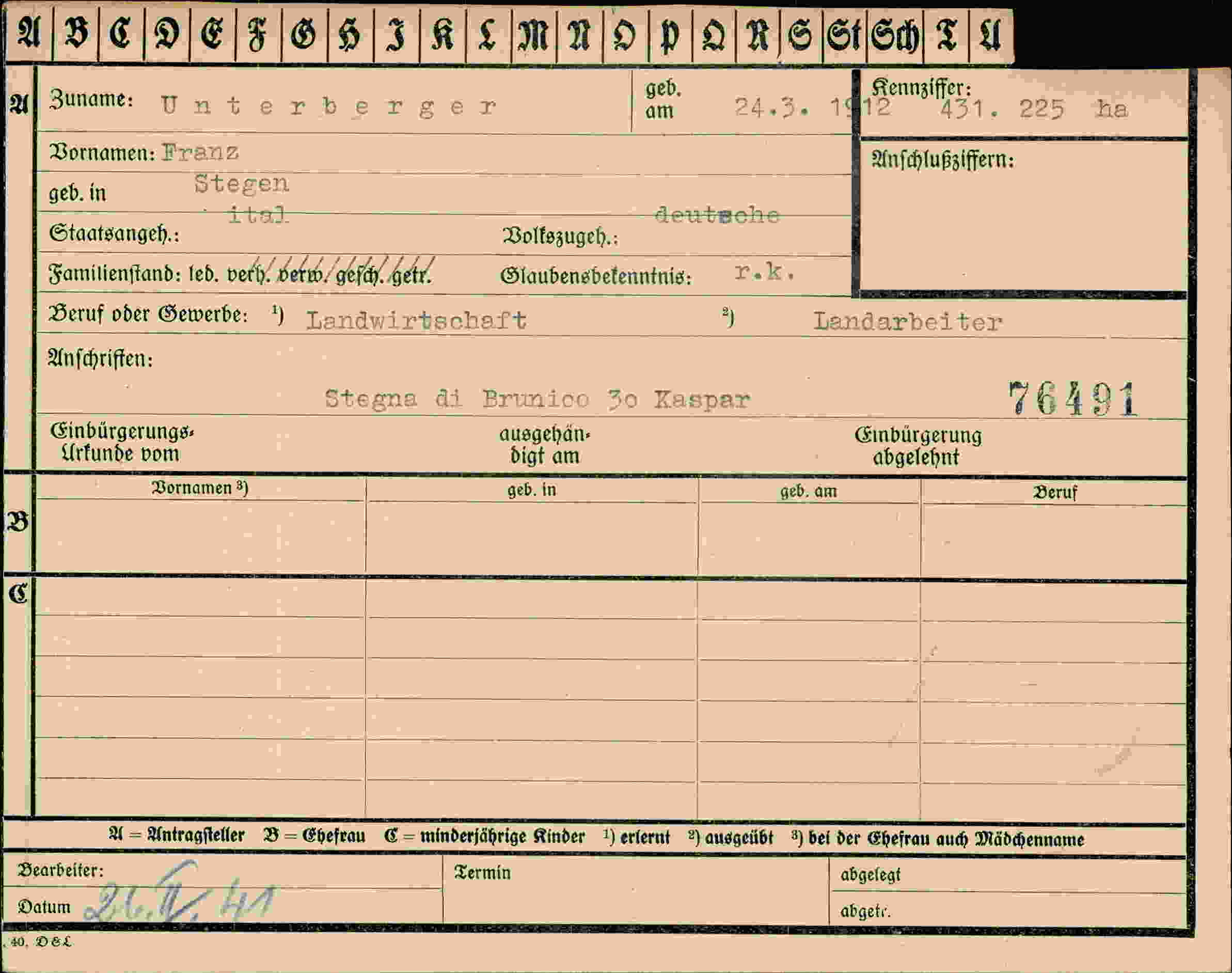 Dokument für Franz Unterberger