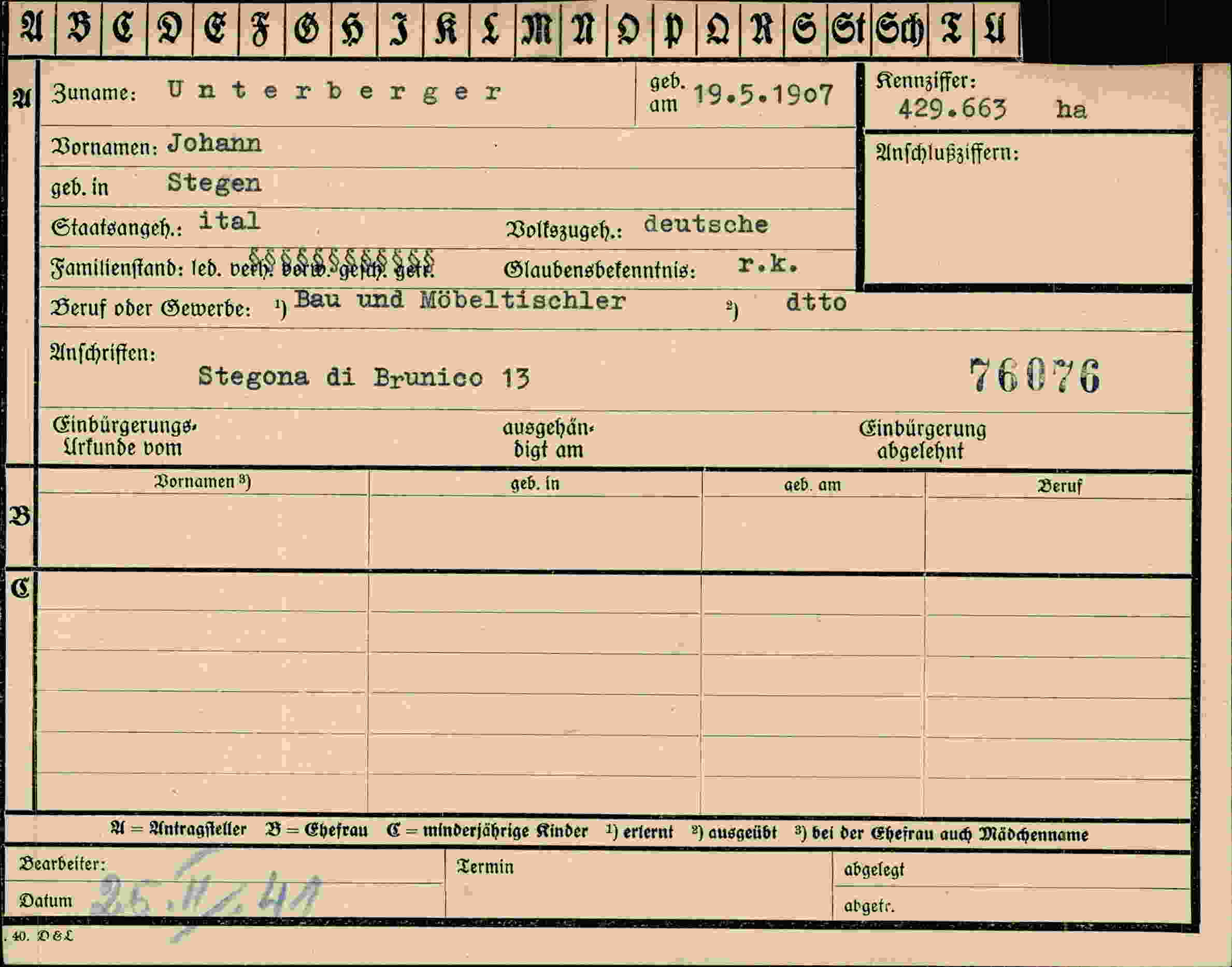 Dokument für Johann Unterberger