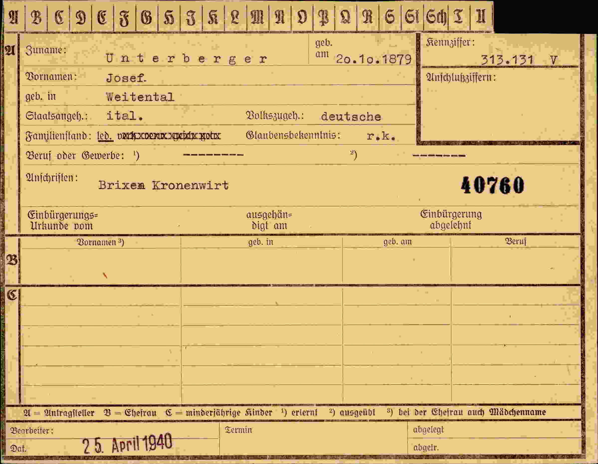 Vorderseite des Dokuments