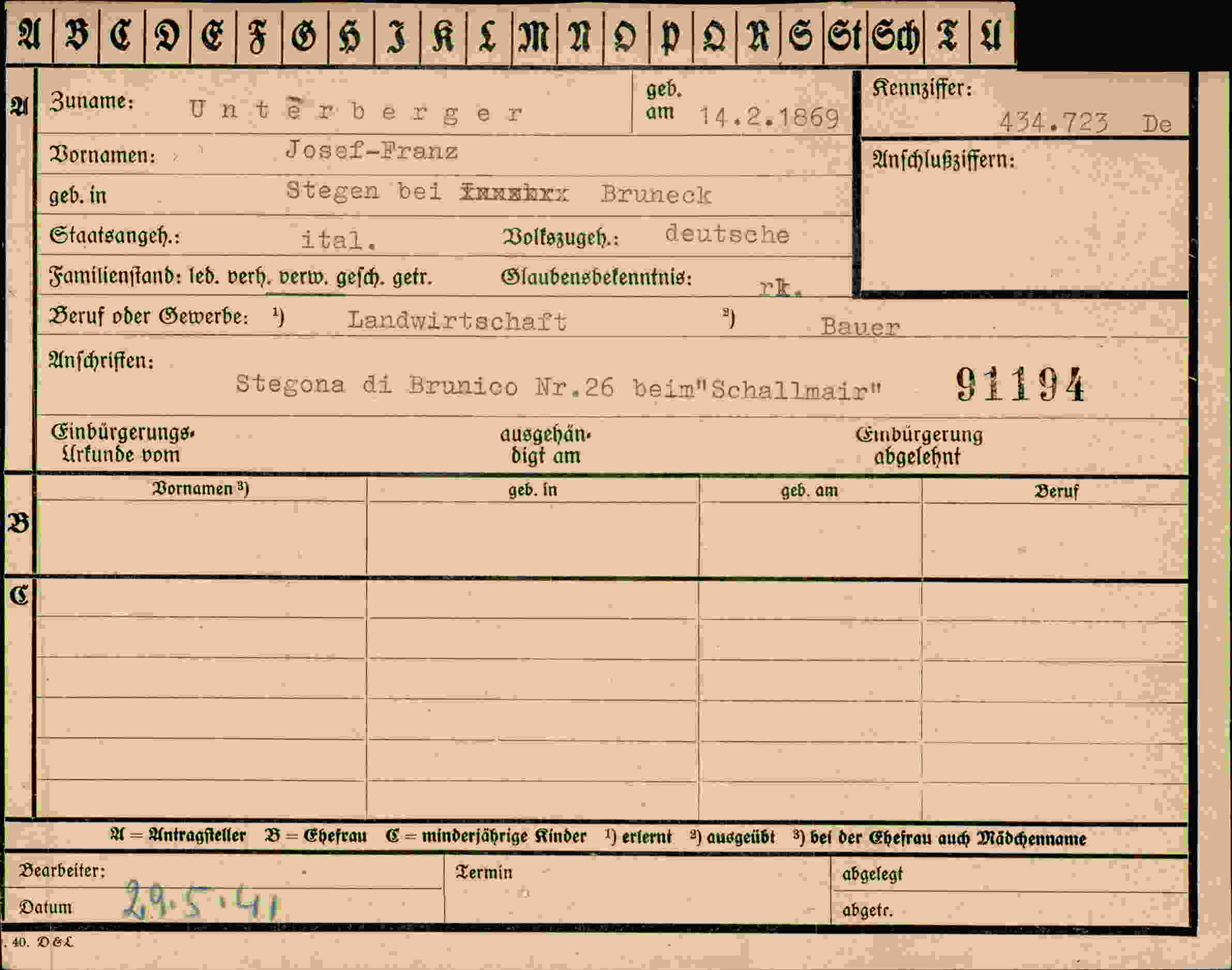 Dokument für Josef-Franz Unterberger