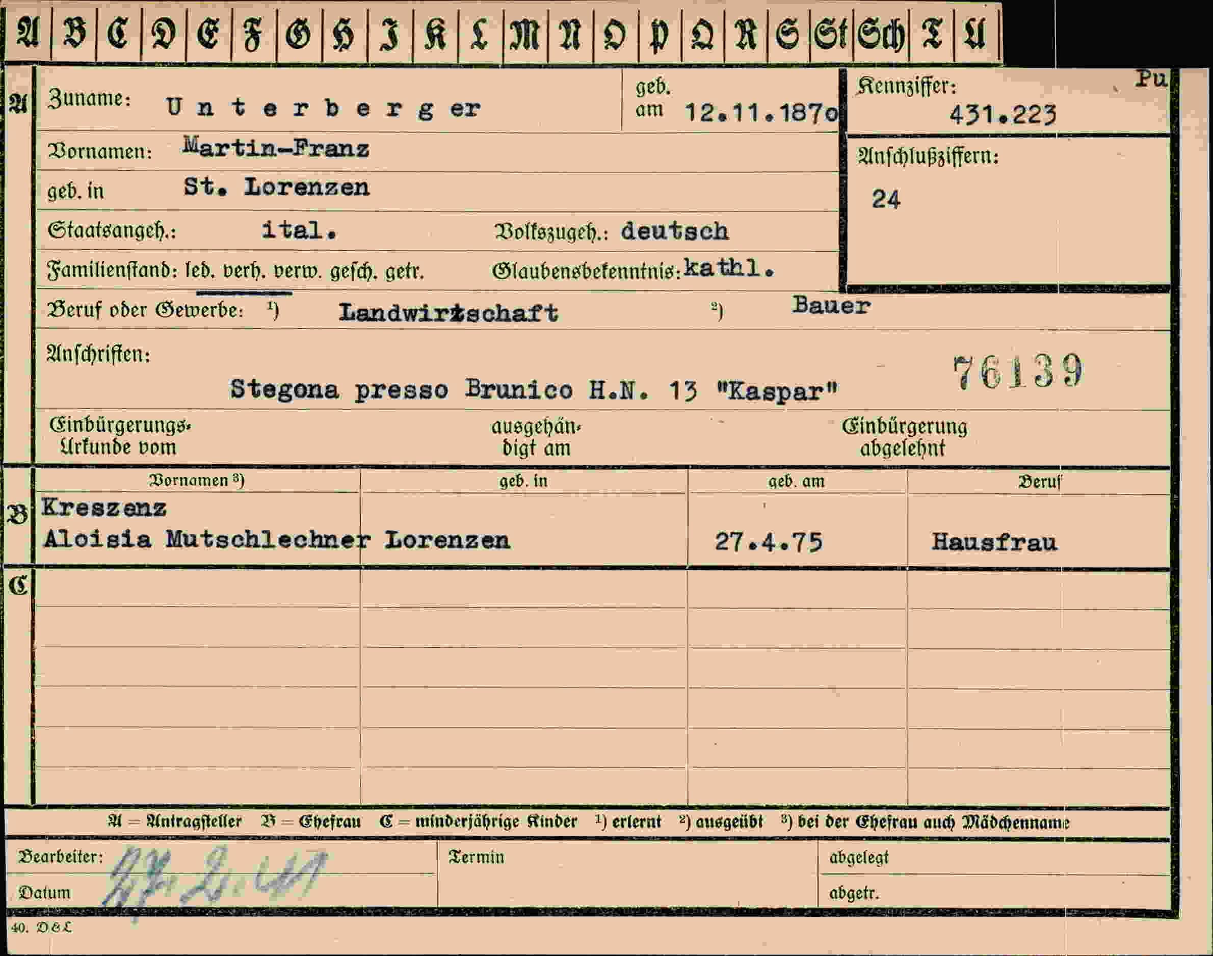 Dokument für Martin-Franz Unterberger