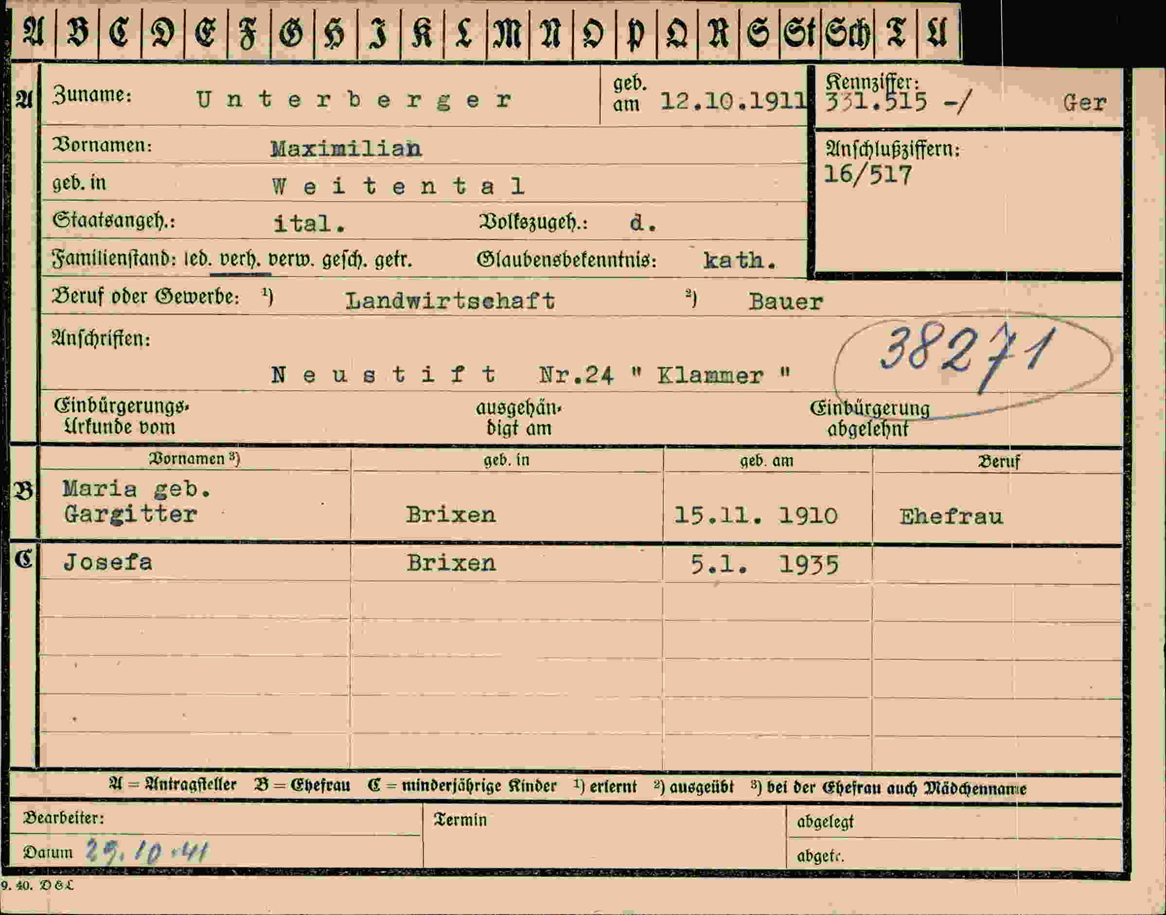 Dokument für Maximilian Unterberger