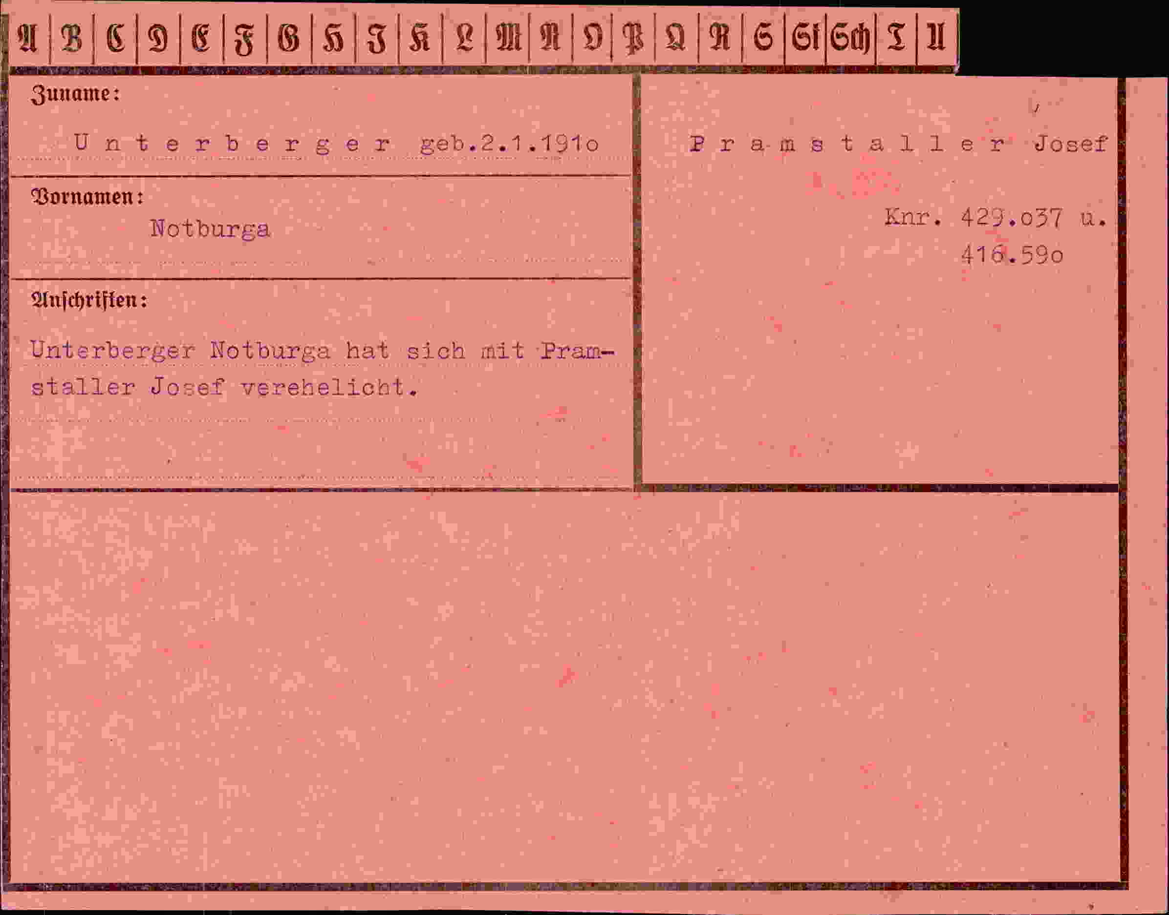 Dokument für Notburga Unterberger