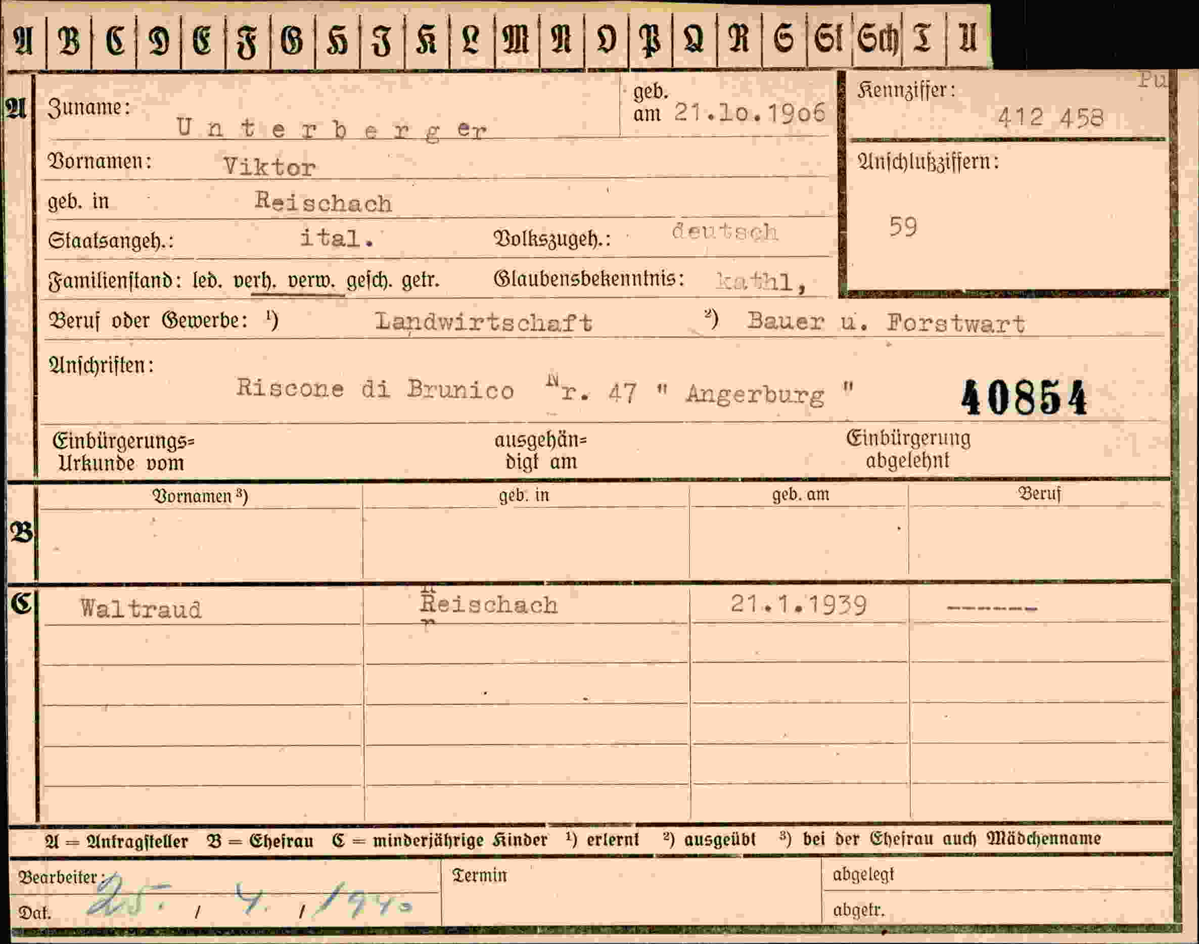Dokument für Viktor Unterberger