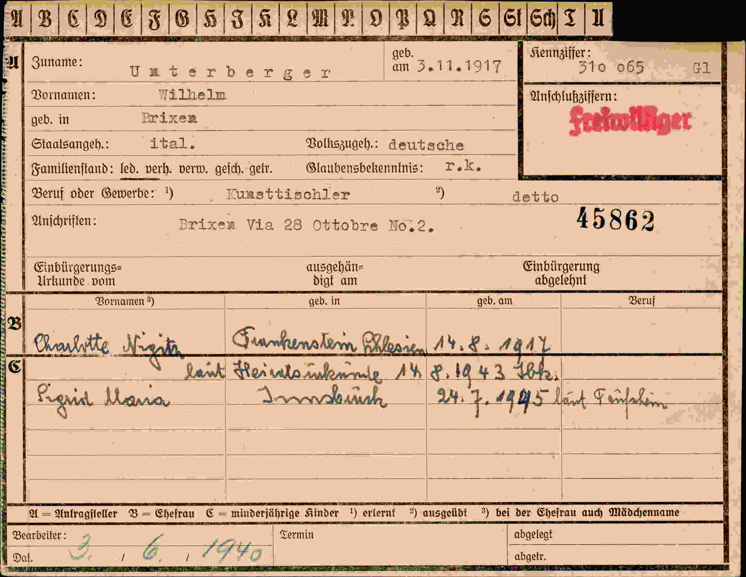 Dokument für Wilhelm Unterberger