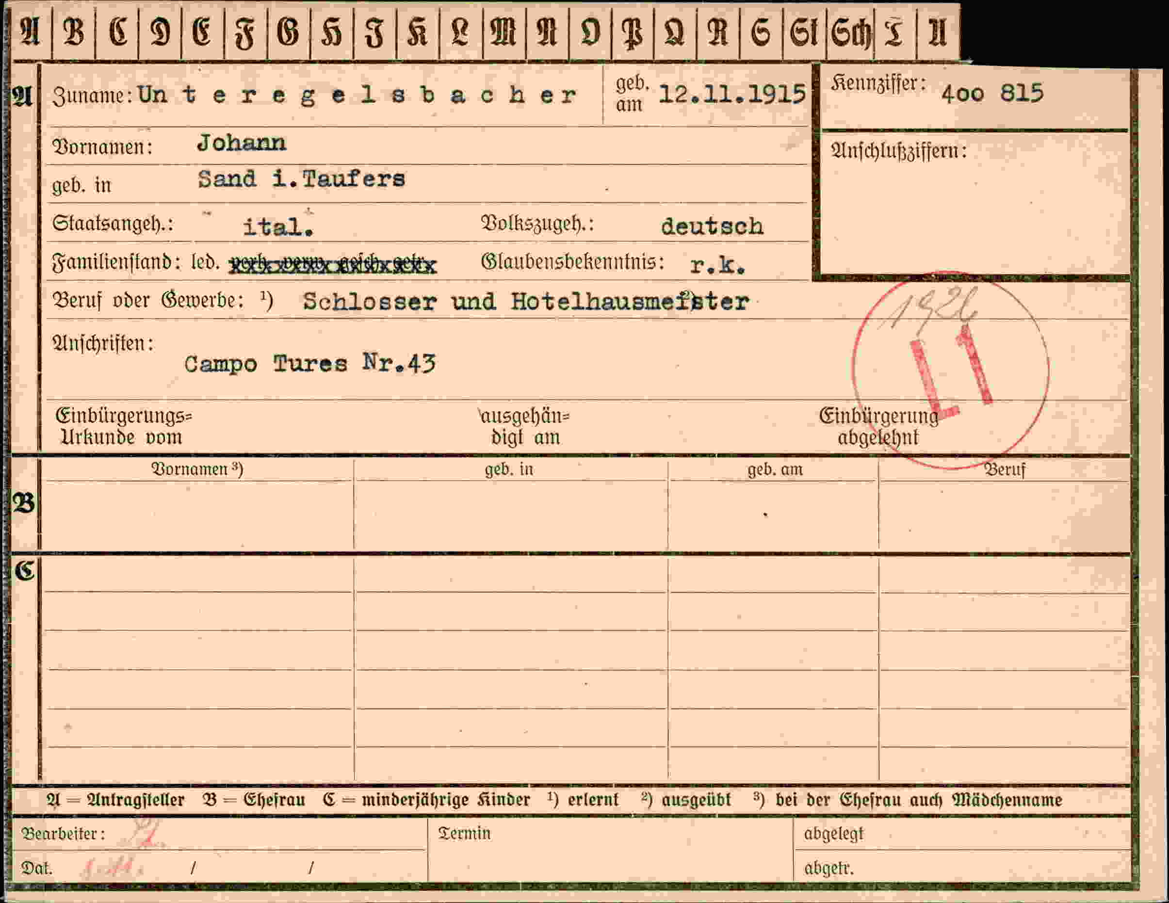 Dokument für Johann Unteregelsbacher