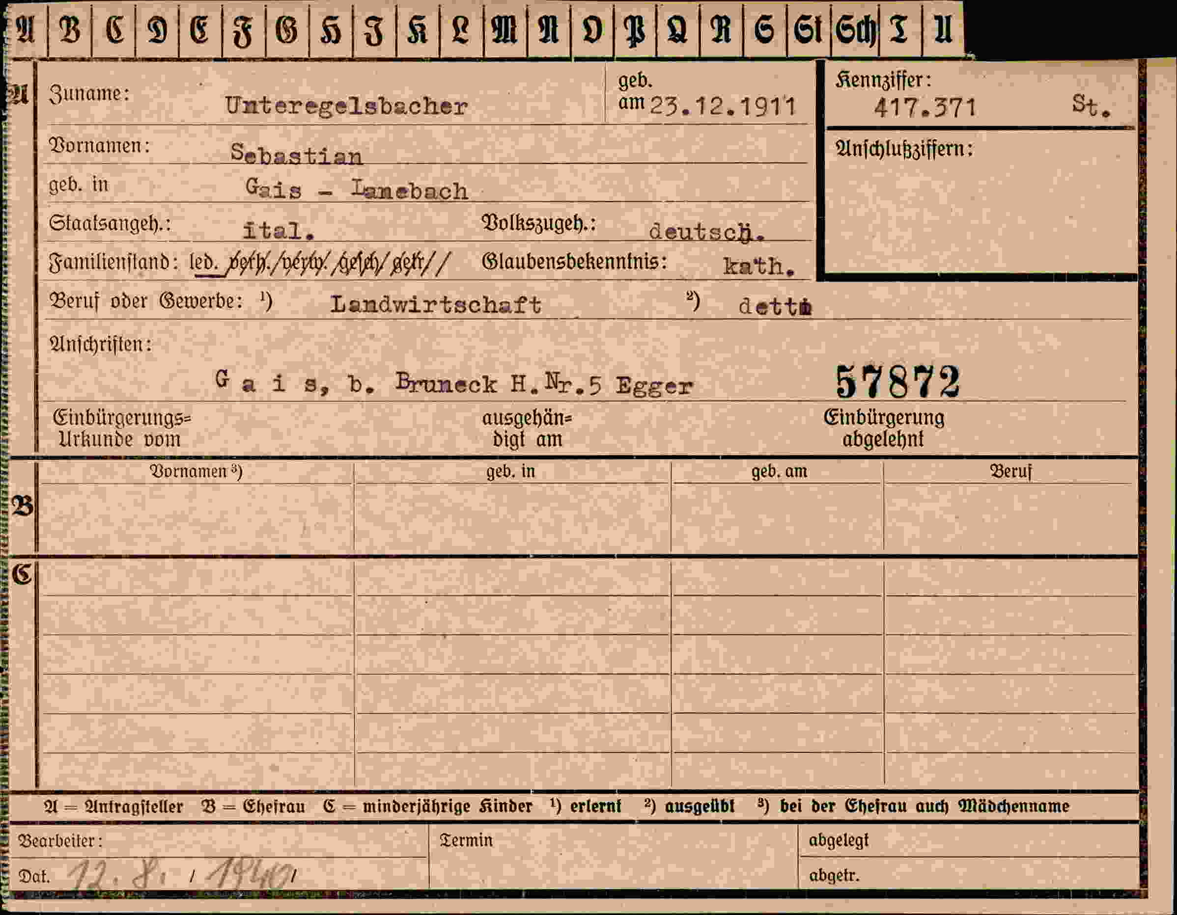 Vorderseite des Dokuments