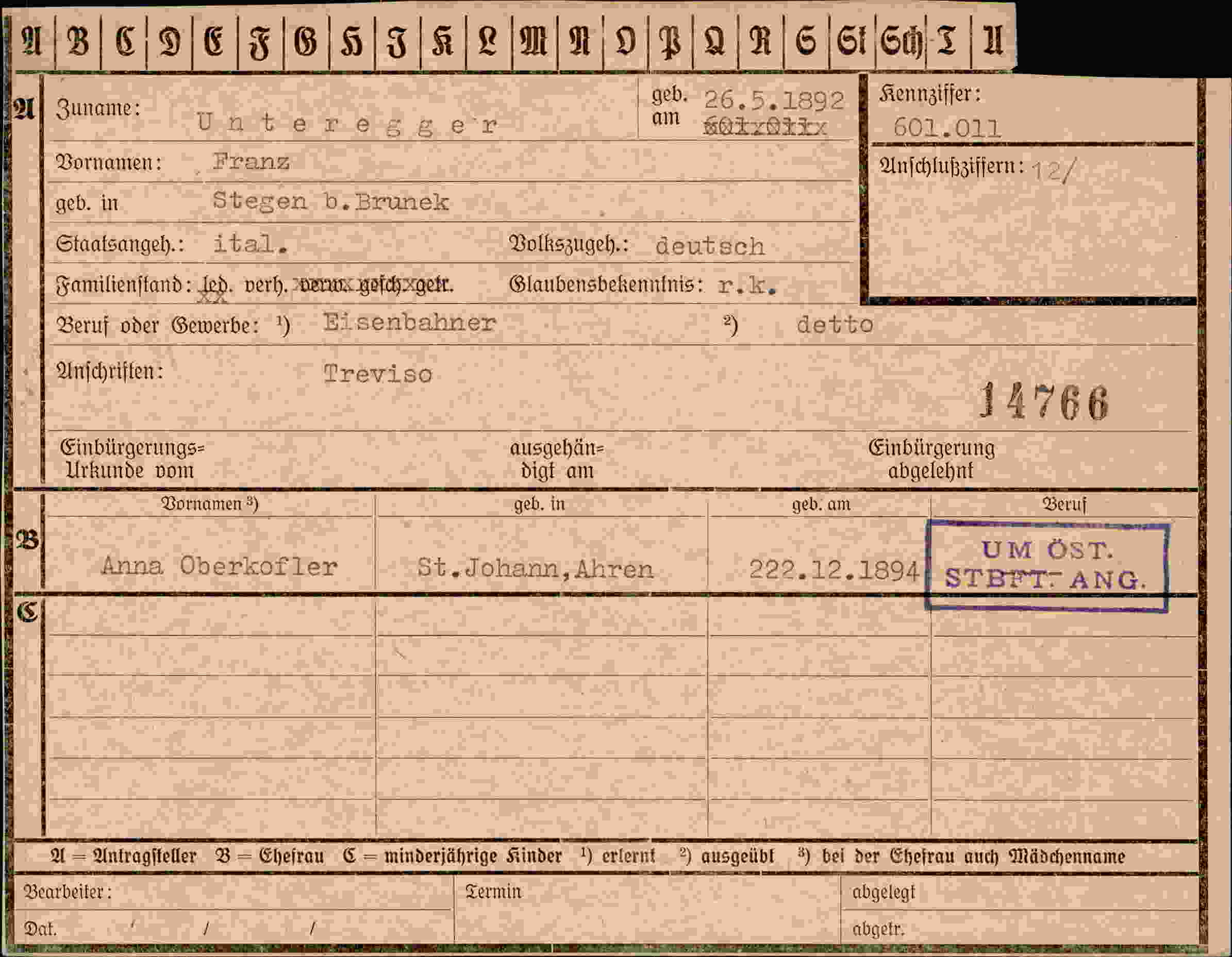 Dokument für Franz Interegger