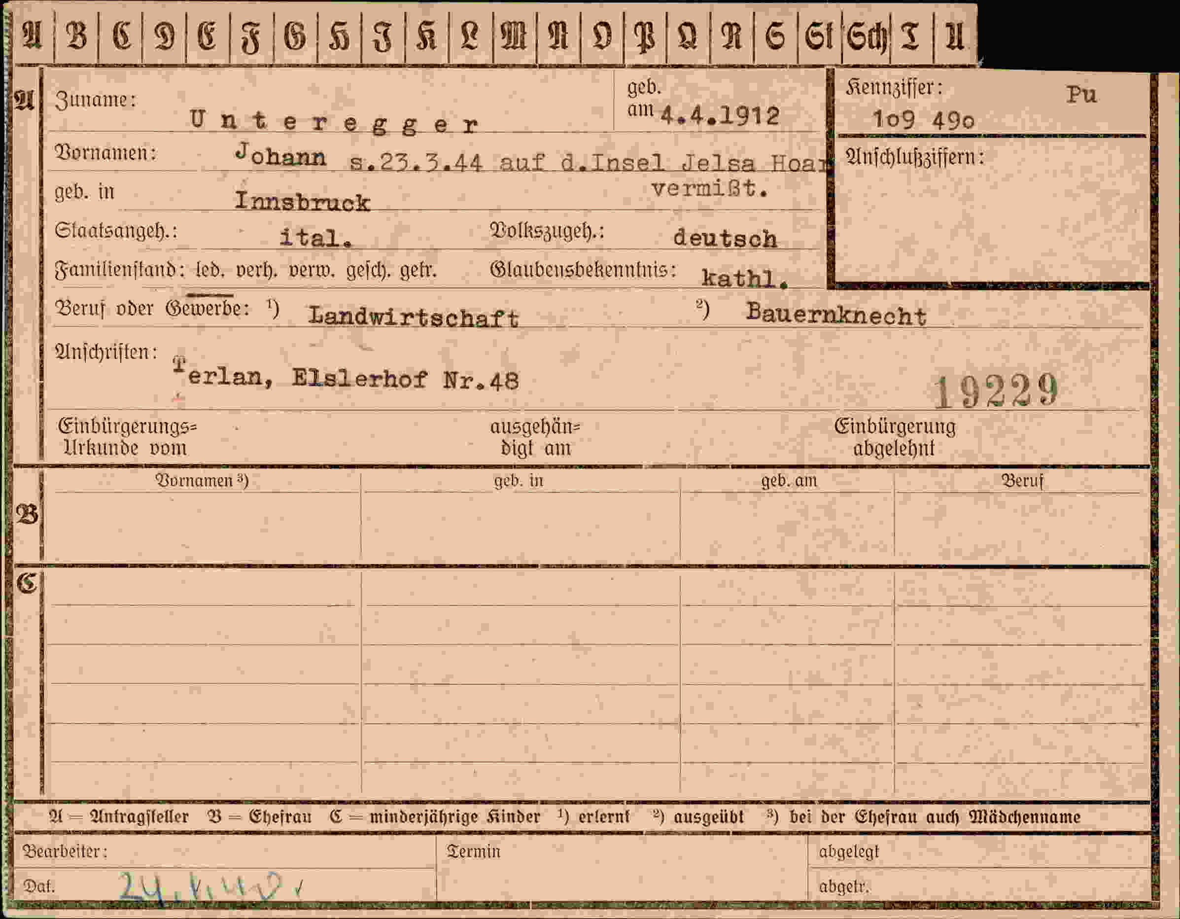 Dokument für Johann Unteregger