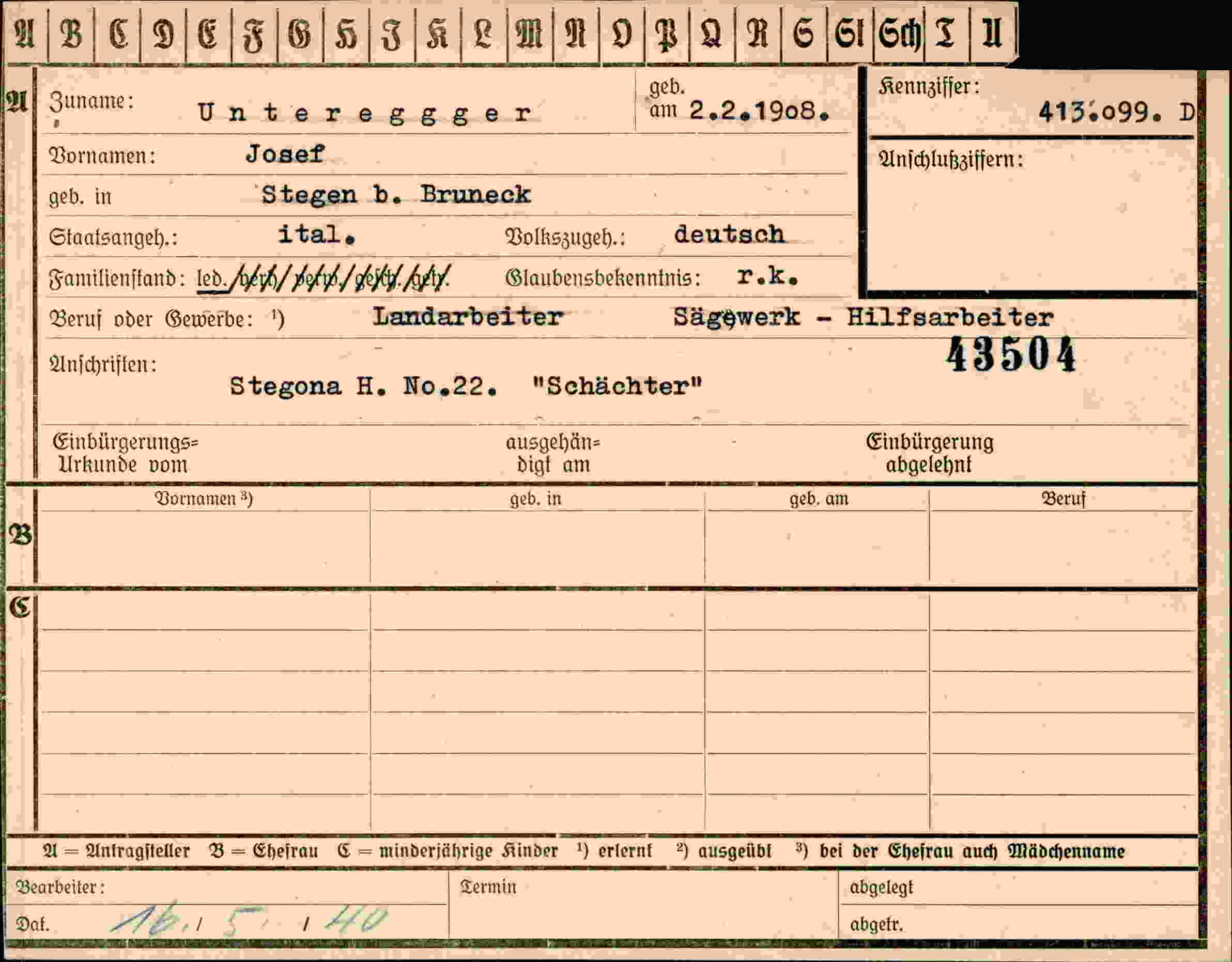 Vorderseite des Dokuments