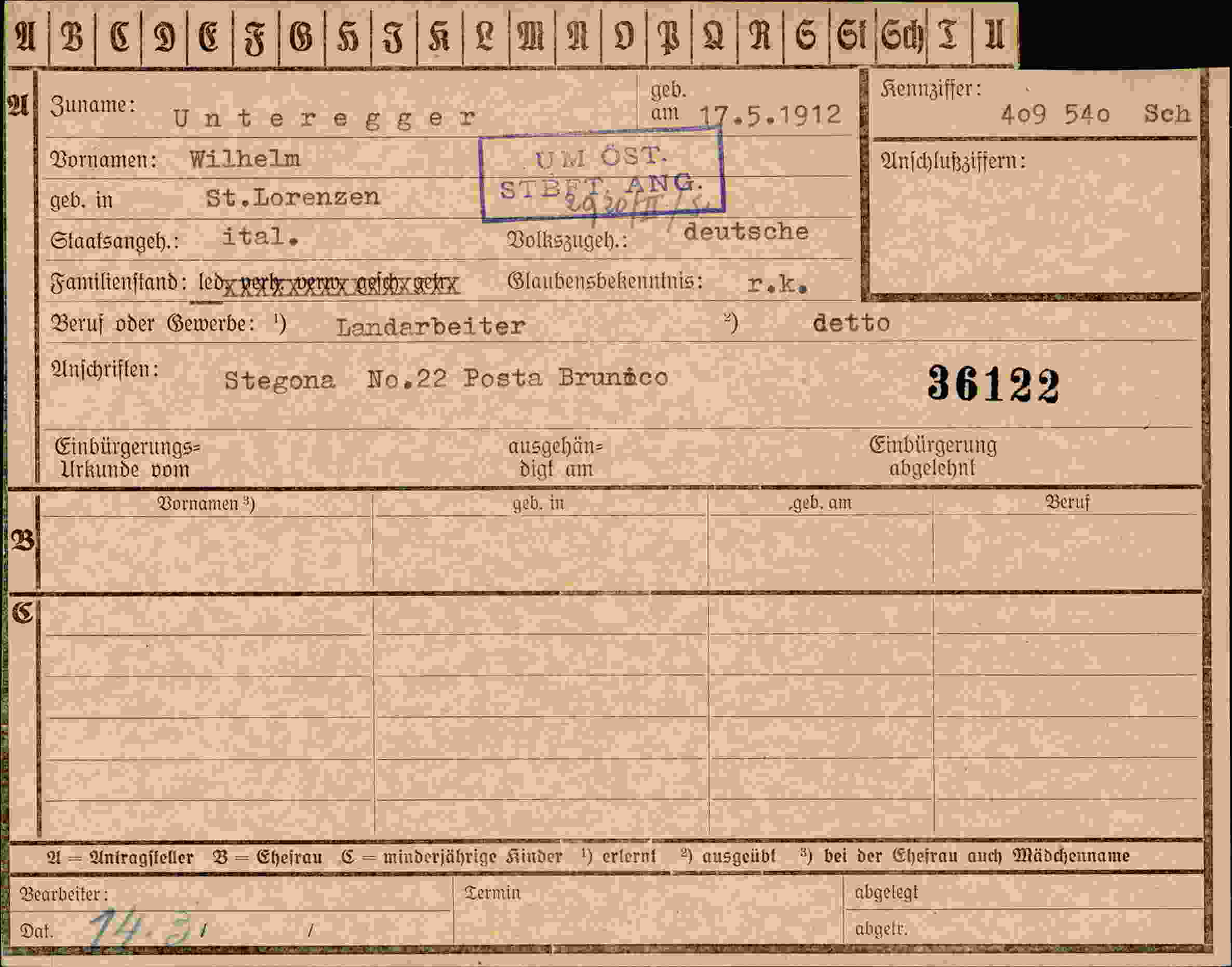 Dokument für Wilhelm Unteregger