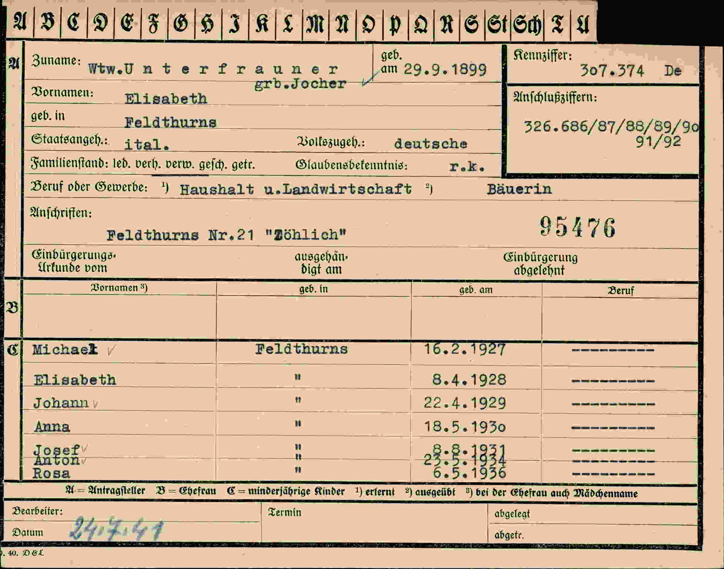 Vorderseite des Dokuments