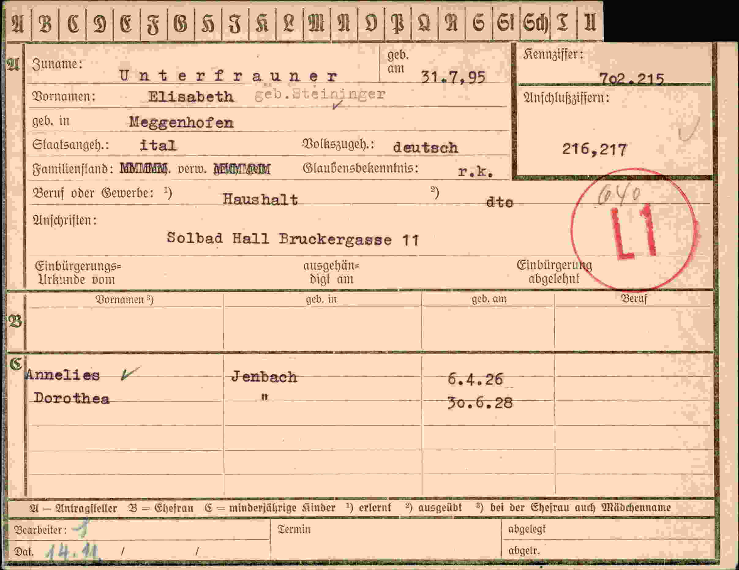 Dokument für Elisabeth Unterfrauner