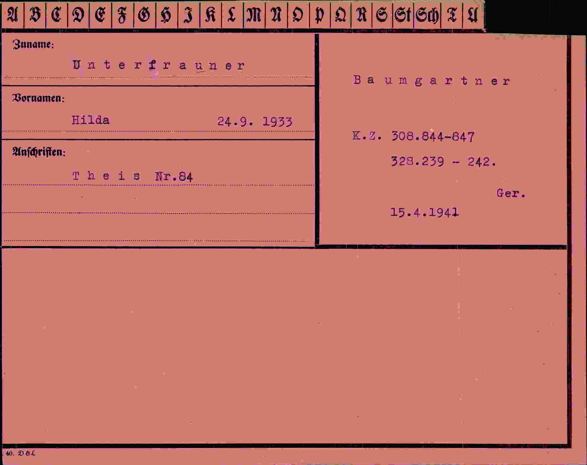 Dokument für Hilda Unterfrauner