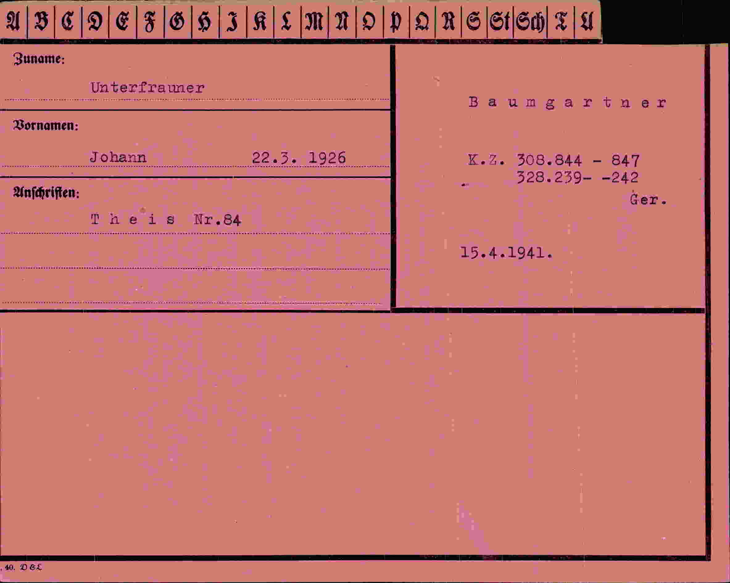Dokument für Johann Unterfrauner