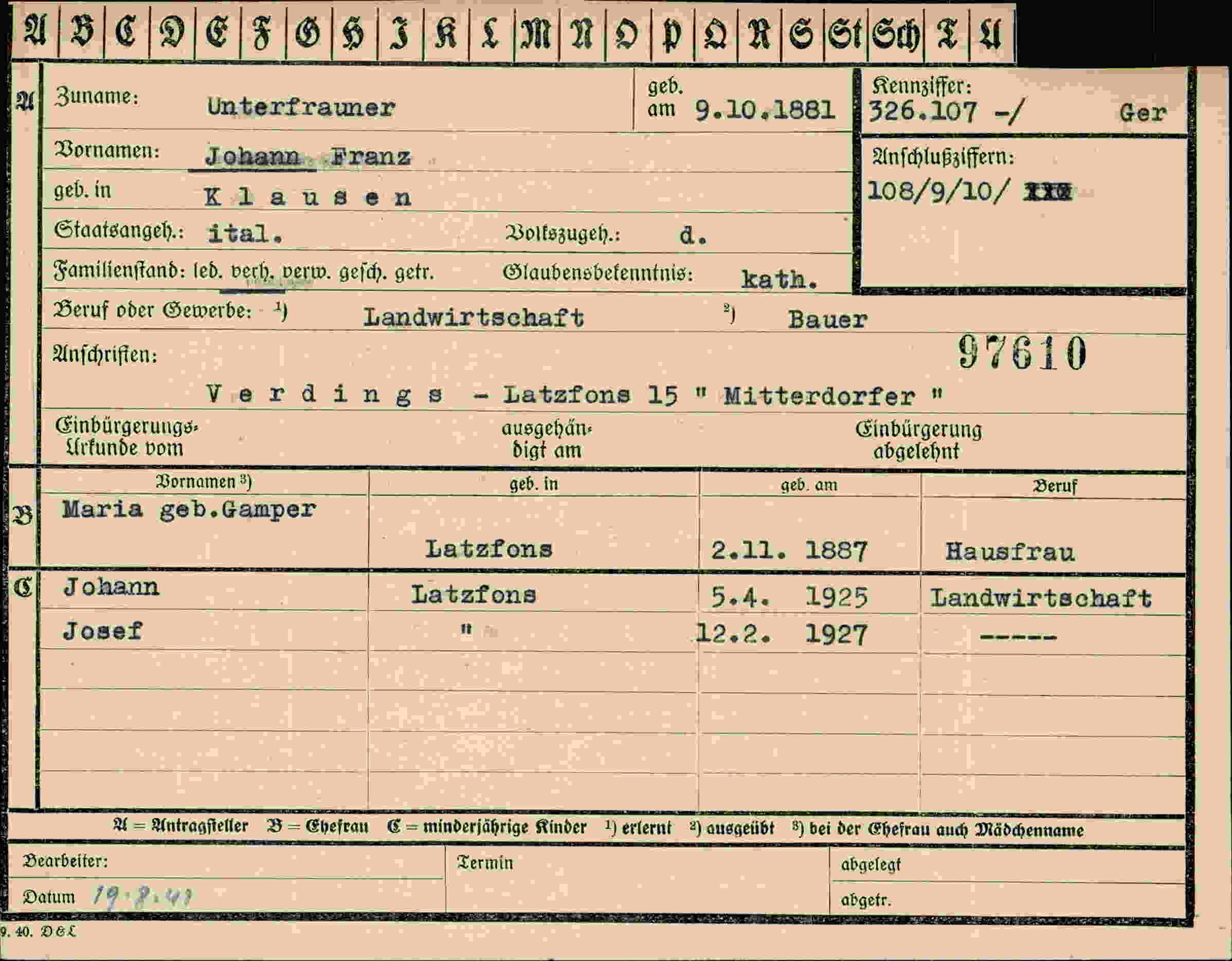 Vorderseite des Dokuments